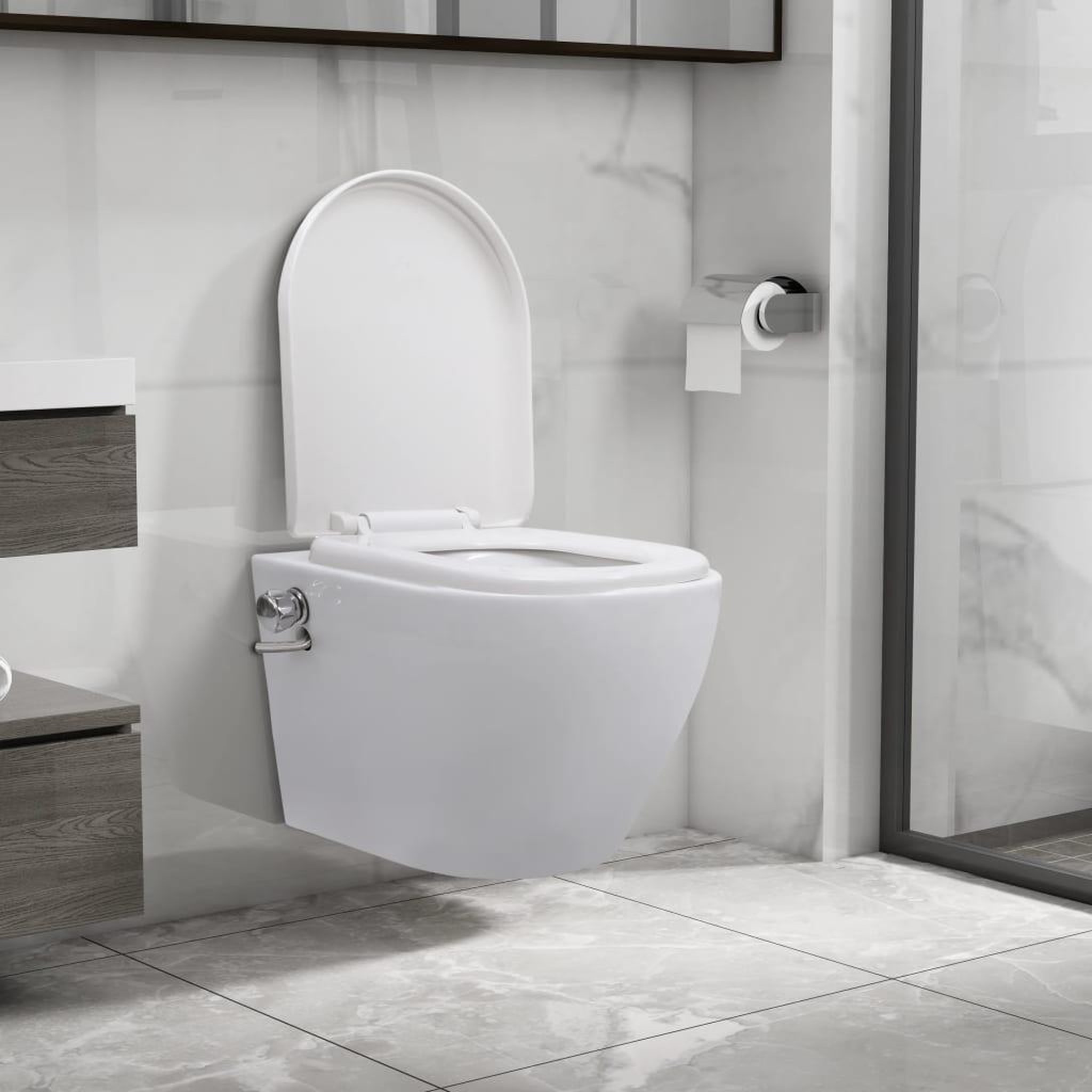 Voir la diapositive 1 : VIDAXL Toilette murale sans bord a fonction de bidet Ceramique Blanc