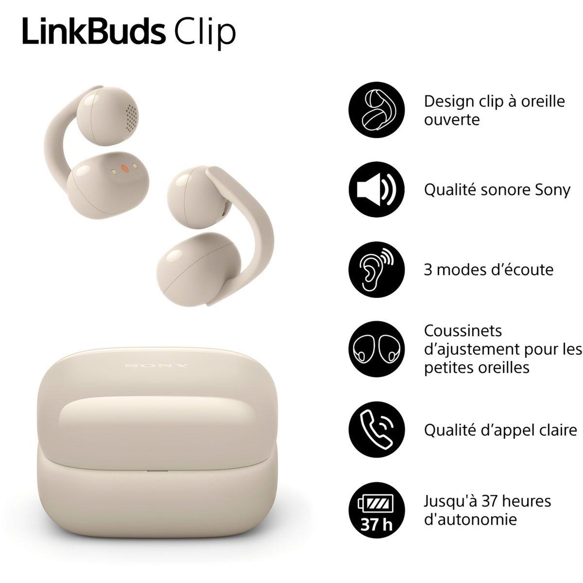 Voir la diapositive 2 : SONY Ecouteurs Linkbuds Clip Crème