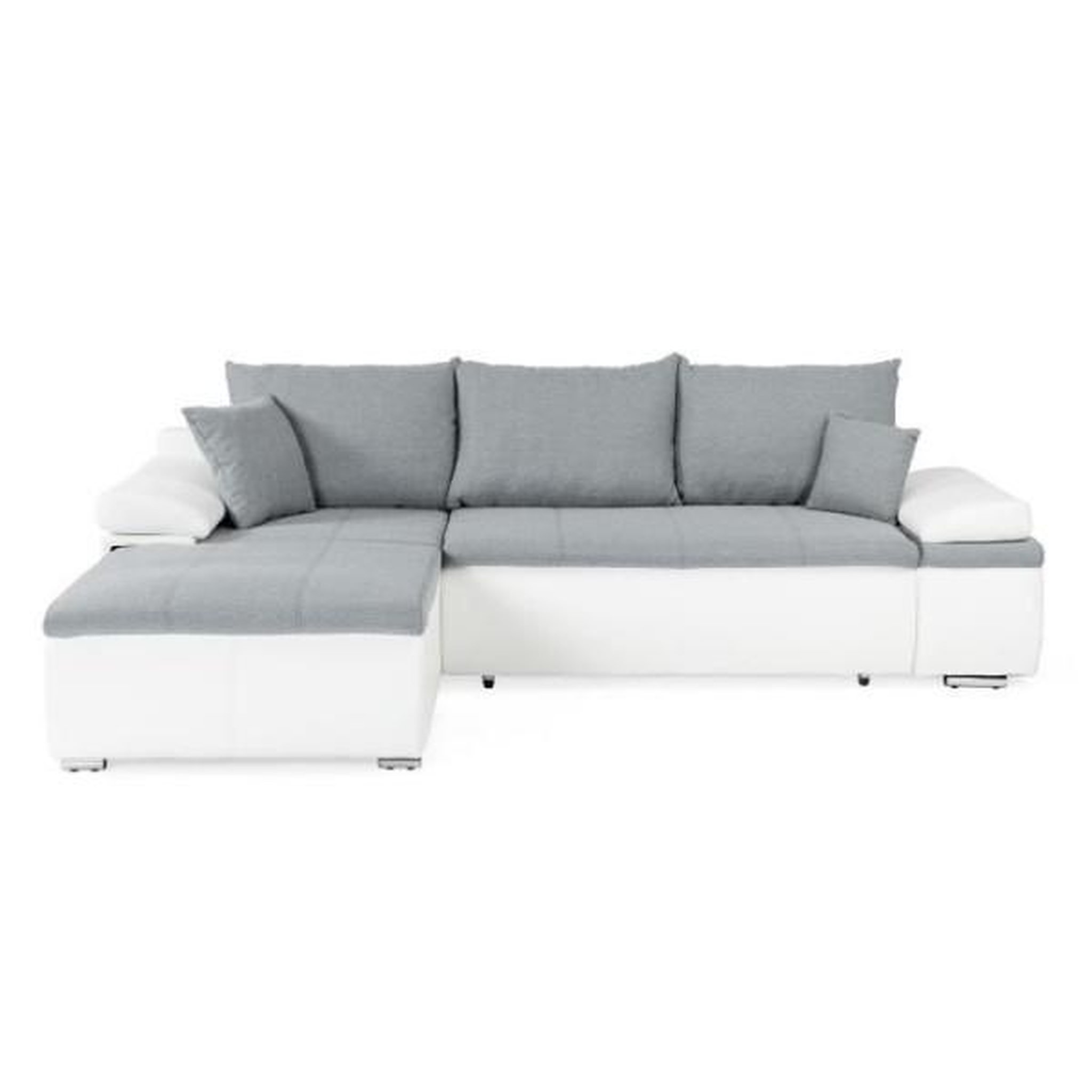 Voir la diapositive 1 : MARKET24 Canapé d'angle réversible convertible 3 places+Coffre - Simili blanc et tissu gris - CELINA - L 274 x P 184 cm - Fabriqué en