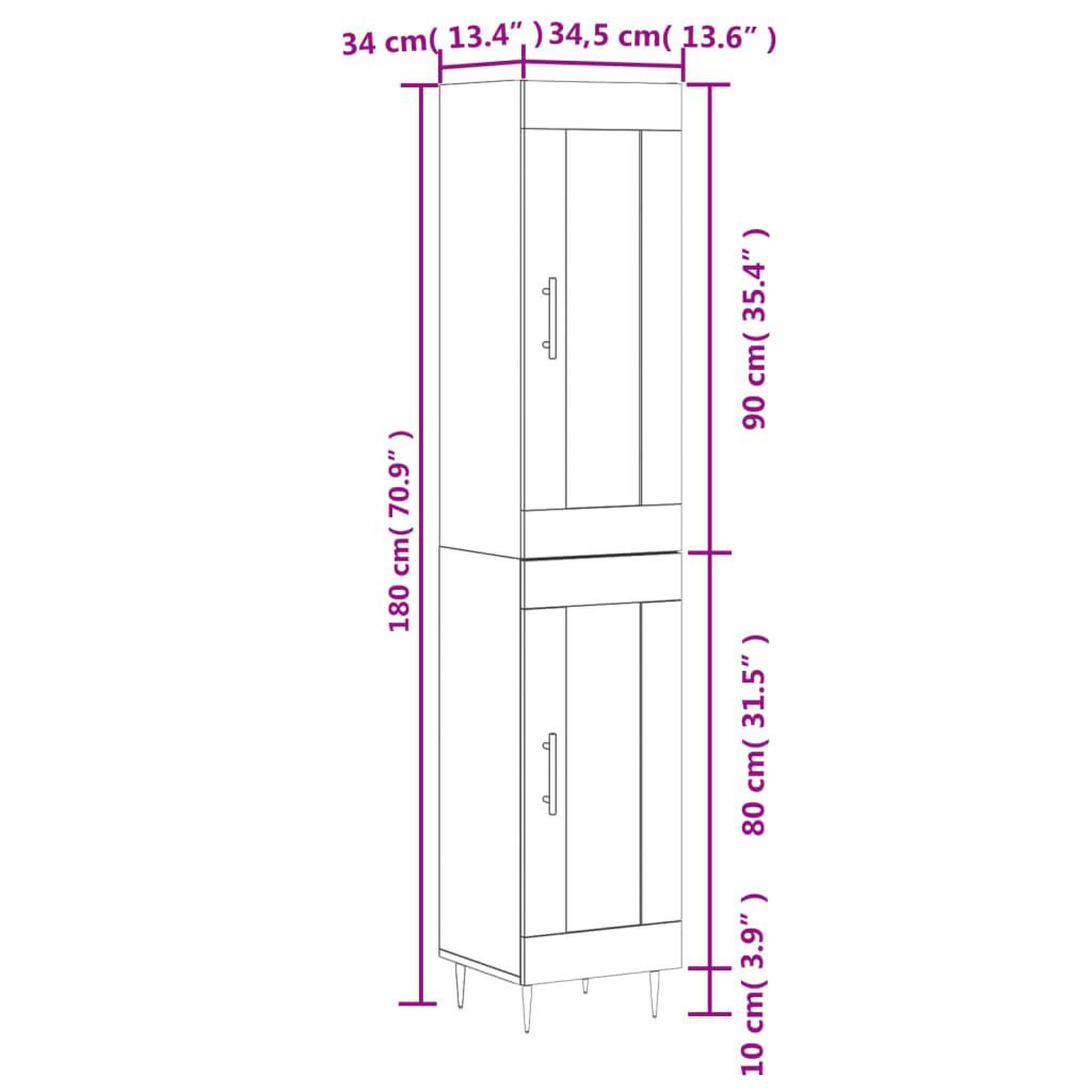 Voir la diapositive 6 : VIDAXL Buffet haut Sonoma gris 34,5x34x180 cm Bois d'ingenierie