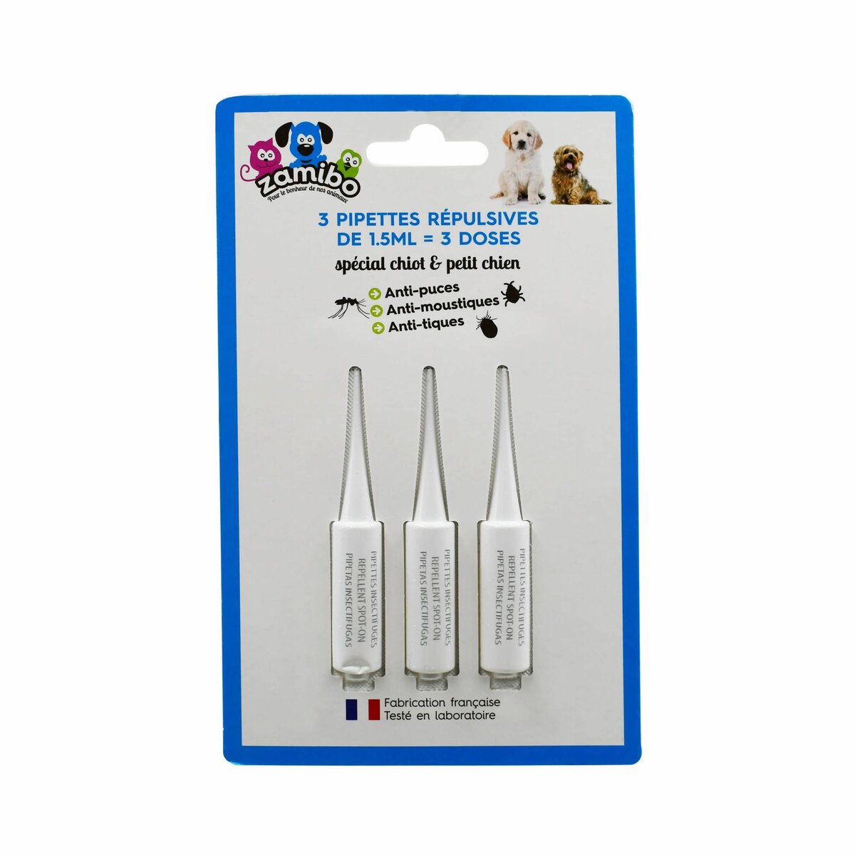  3 pipettes répulsives antiparasitaire pour chien, made in France