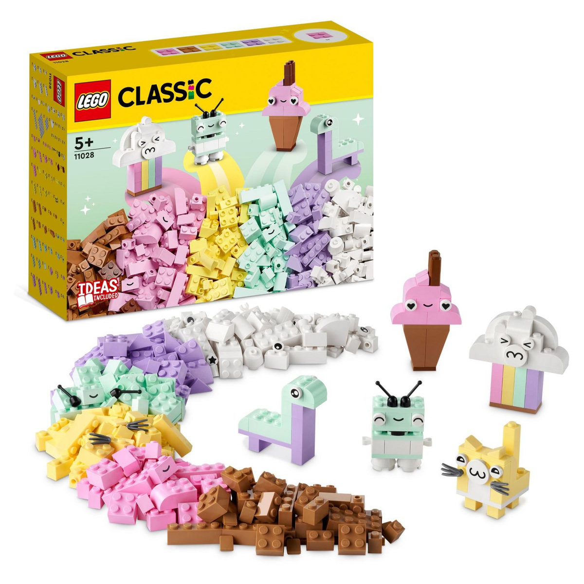 LEGO Classic 11028 - L&rsquo;amusement créatif pastel,  Jouets Briques pour Filles et Garçons Dès 5 Ans : Crème Glacée, Dinosaure, Chat et Plus