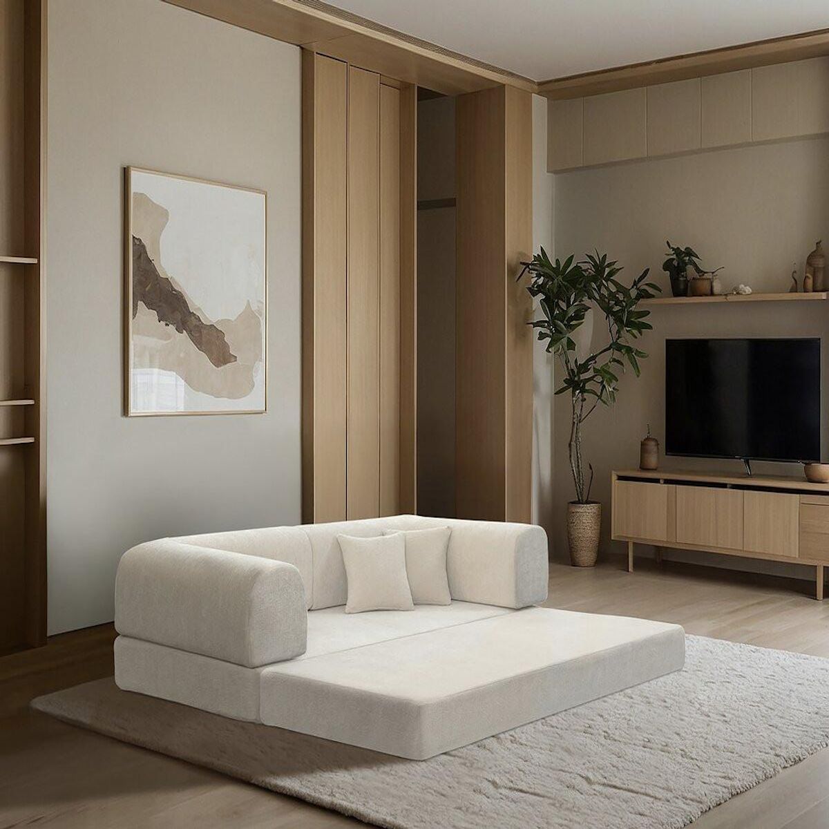 Habitat et Jardin Canapé droit convertible en tissu texturé  Elior  - 3 places - Beige