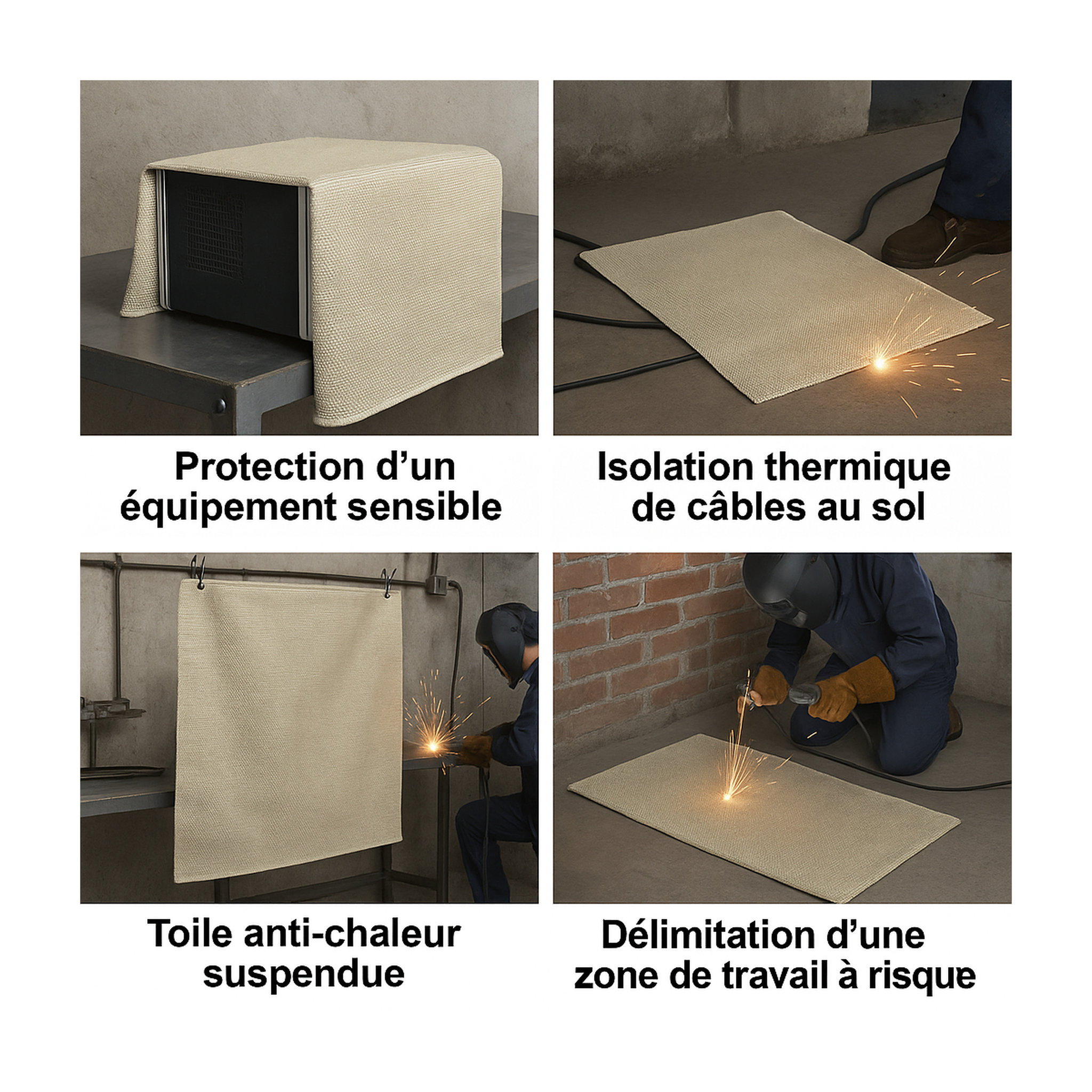 Voir la diapositive 3 : Proweltek Bâche soudure anti-feu 1x1m - protection thermique 550 °c - fibre de verre couverture de soudage m0