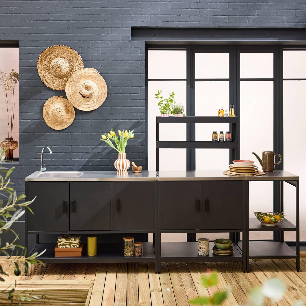 SWEEEK Cuisine extérieure 3 modules en acier inoxydable