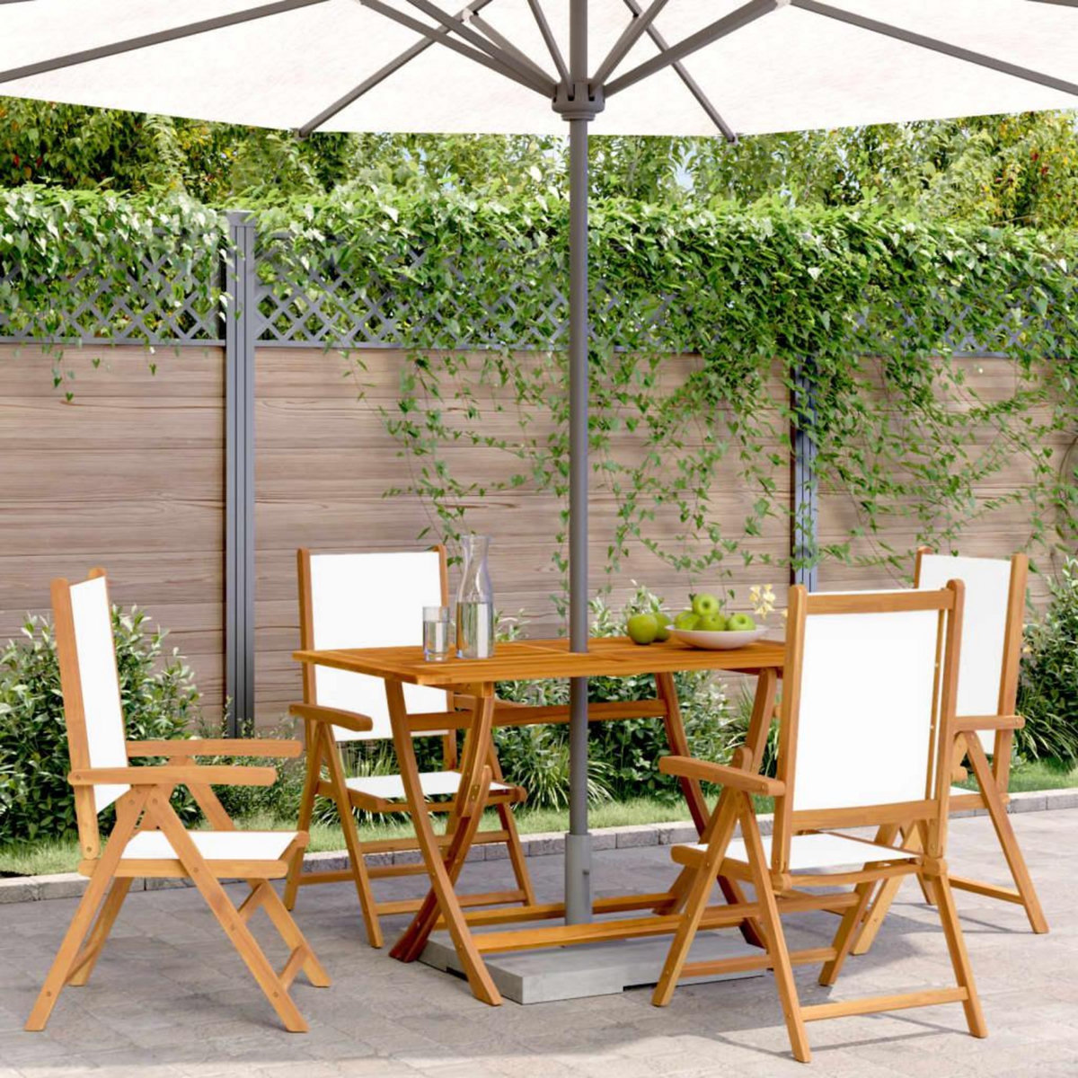 VIDAXL Chaises inclinables de jardin lot de 4 tissu et bois massif