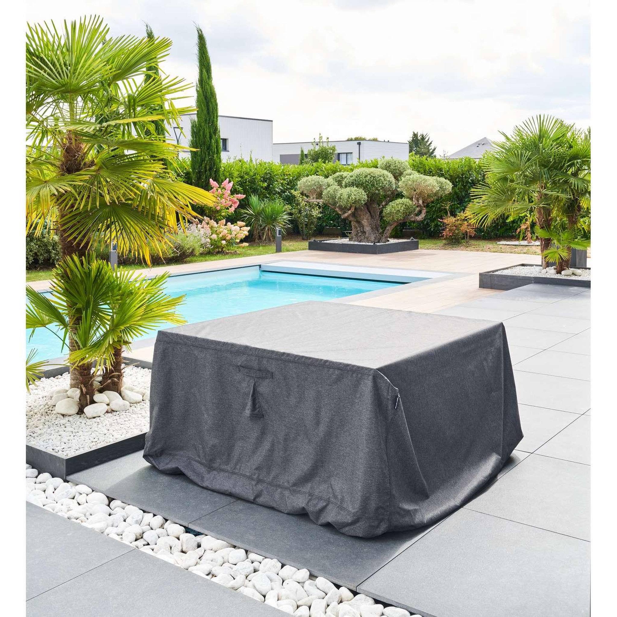 Voir la diapositive 2 : HESPERIDE Housse de protection pour table carrée m hambo - 165 x 165 x 80 cm - gris