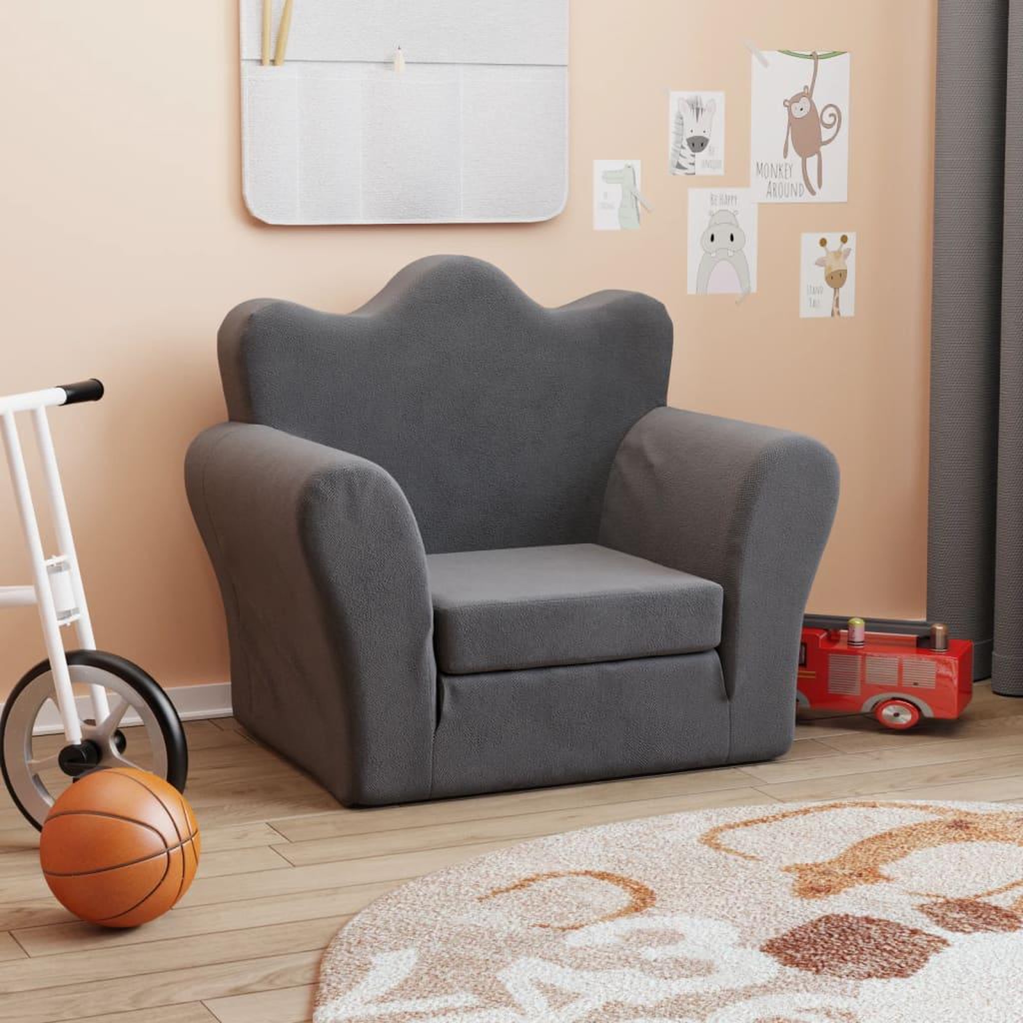 VIDAXL Canape-lit pour enfants anthracite peluche douce