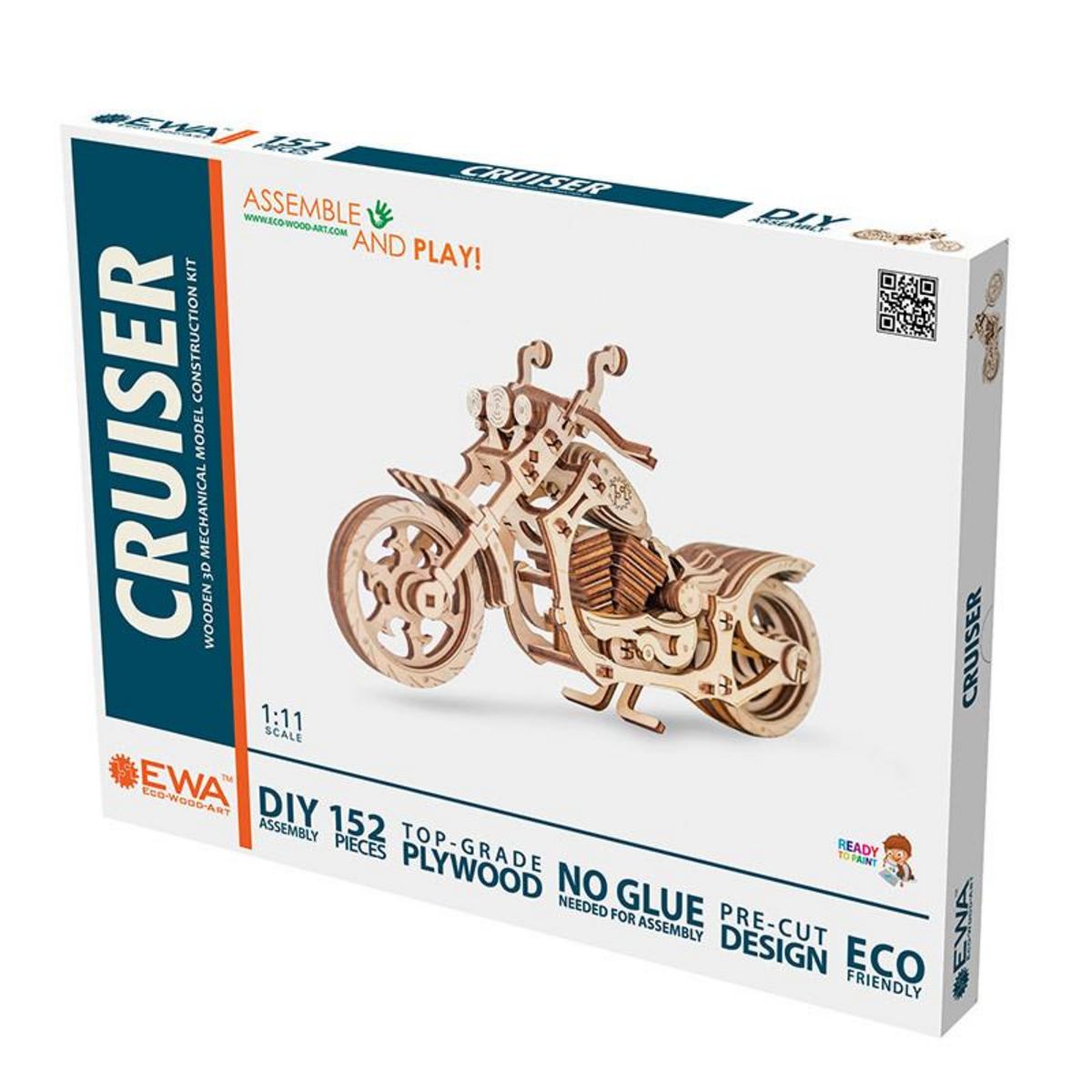 ECO WOOD ART Maquette 3D en bois - Moto Cruiser 22 cm