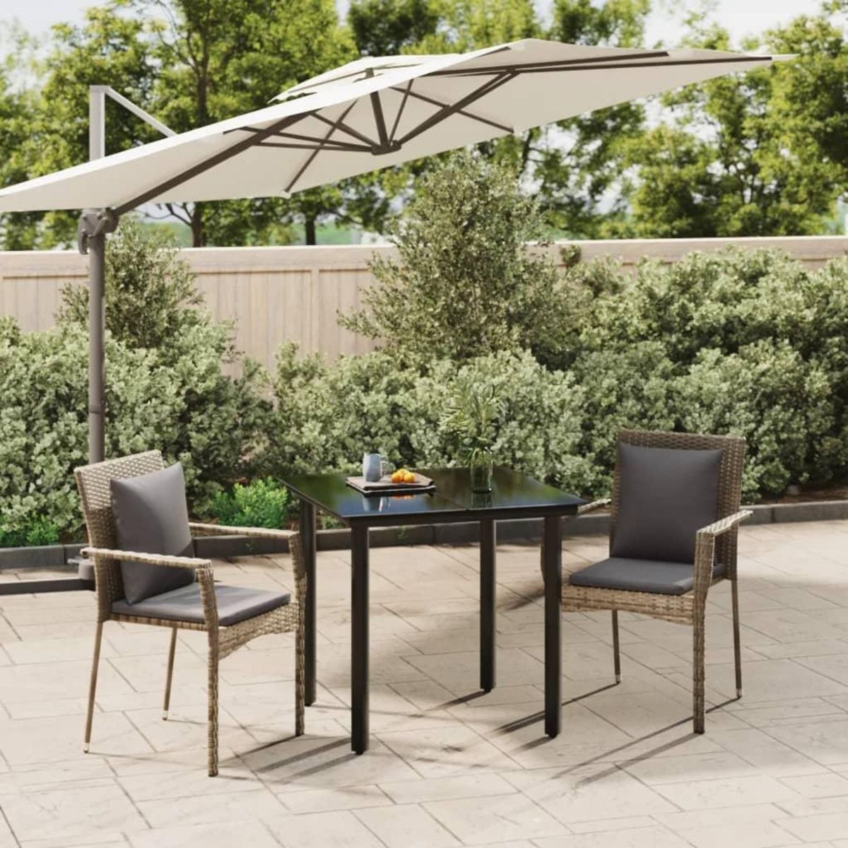 VIDAXL Ensemble a manger jardin 3pcs avec coussins noir et gris