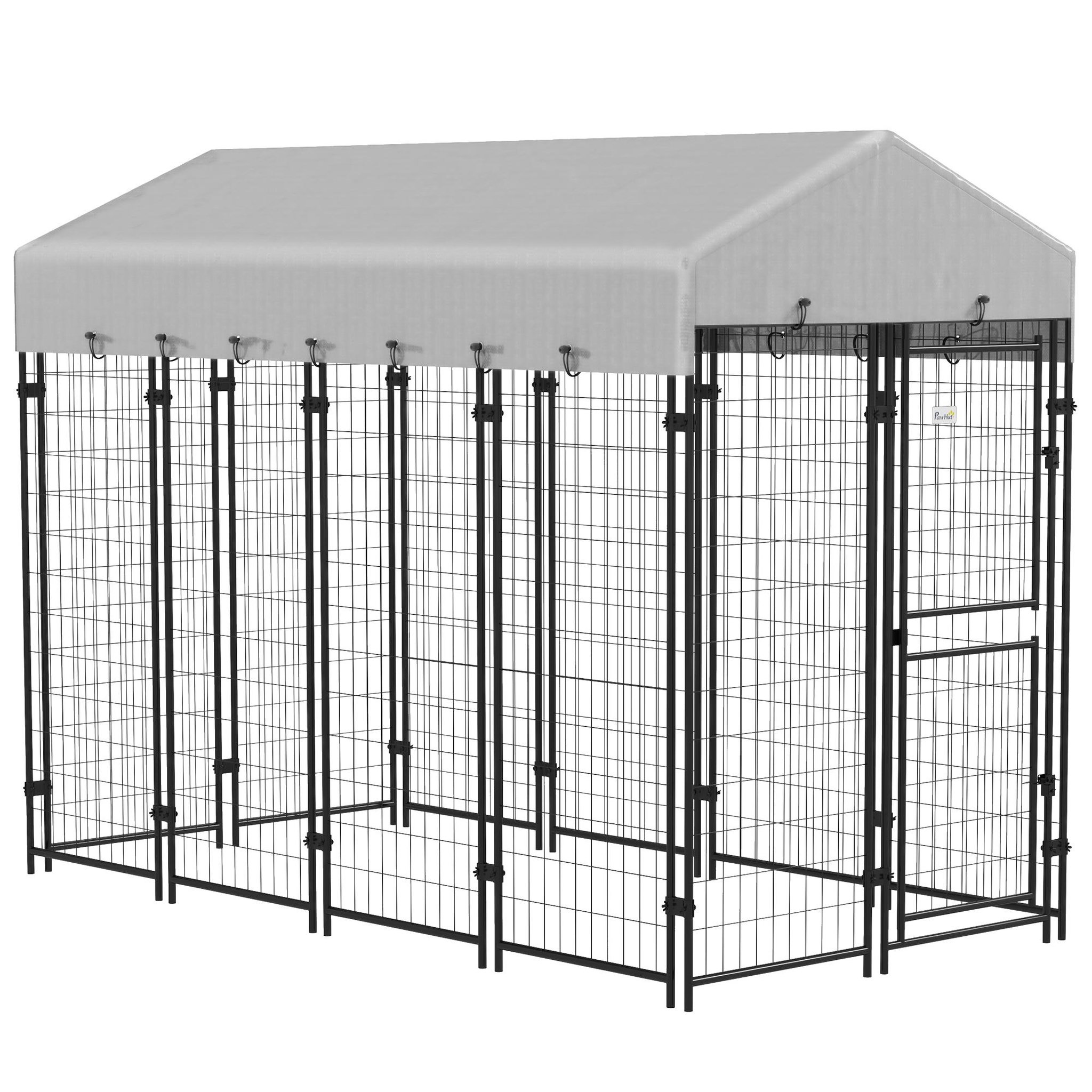 Voir la diapositive 1 : PAWHUT Chenil extérieur chien - cage chien - enclos chien - toile toit imperméable anti-uv, 2 portes verrouillables - acier noir pe gris