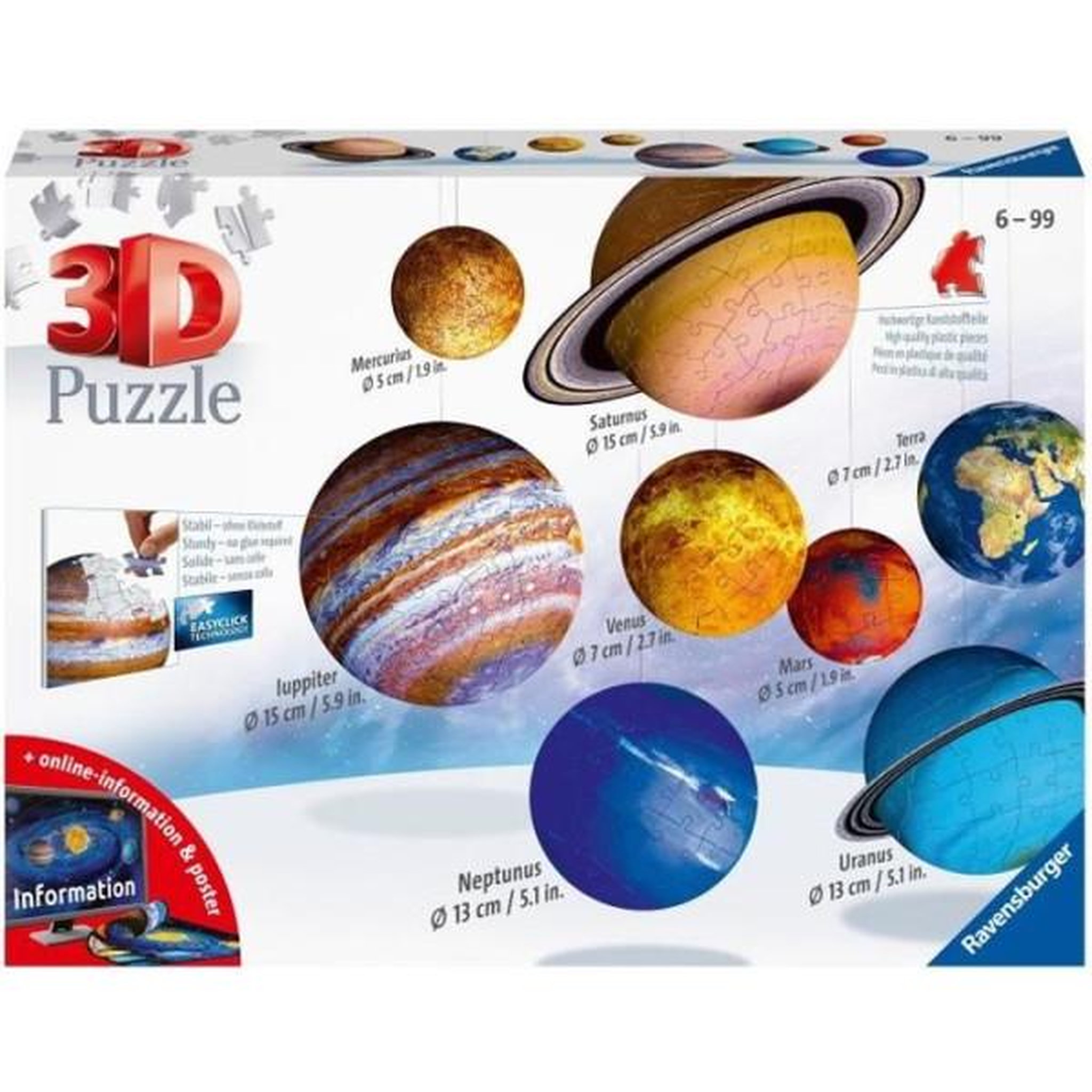 RAVENSBURGER Puzzle 3d systeme solaire - ravensburger - 8 planetes - 522 pieces - des 6 ans