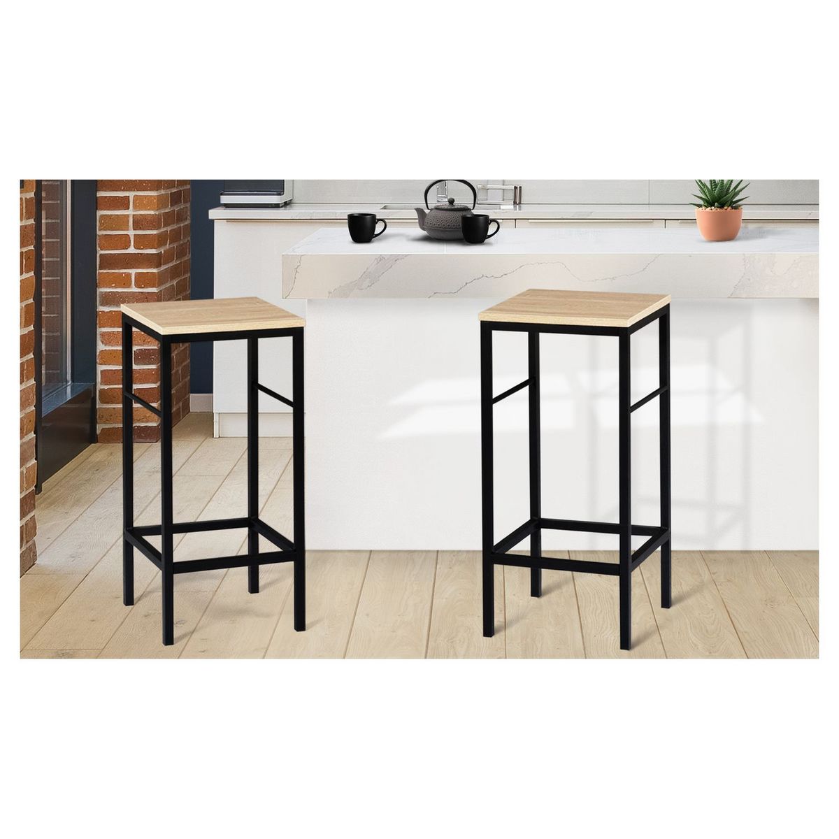 Lot de 2 tabourets de bar style industriel pieds métal HOUSTON