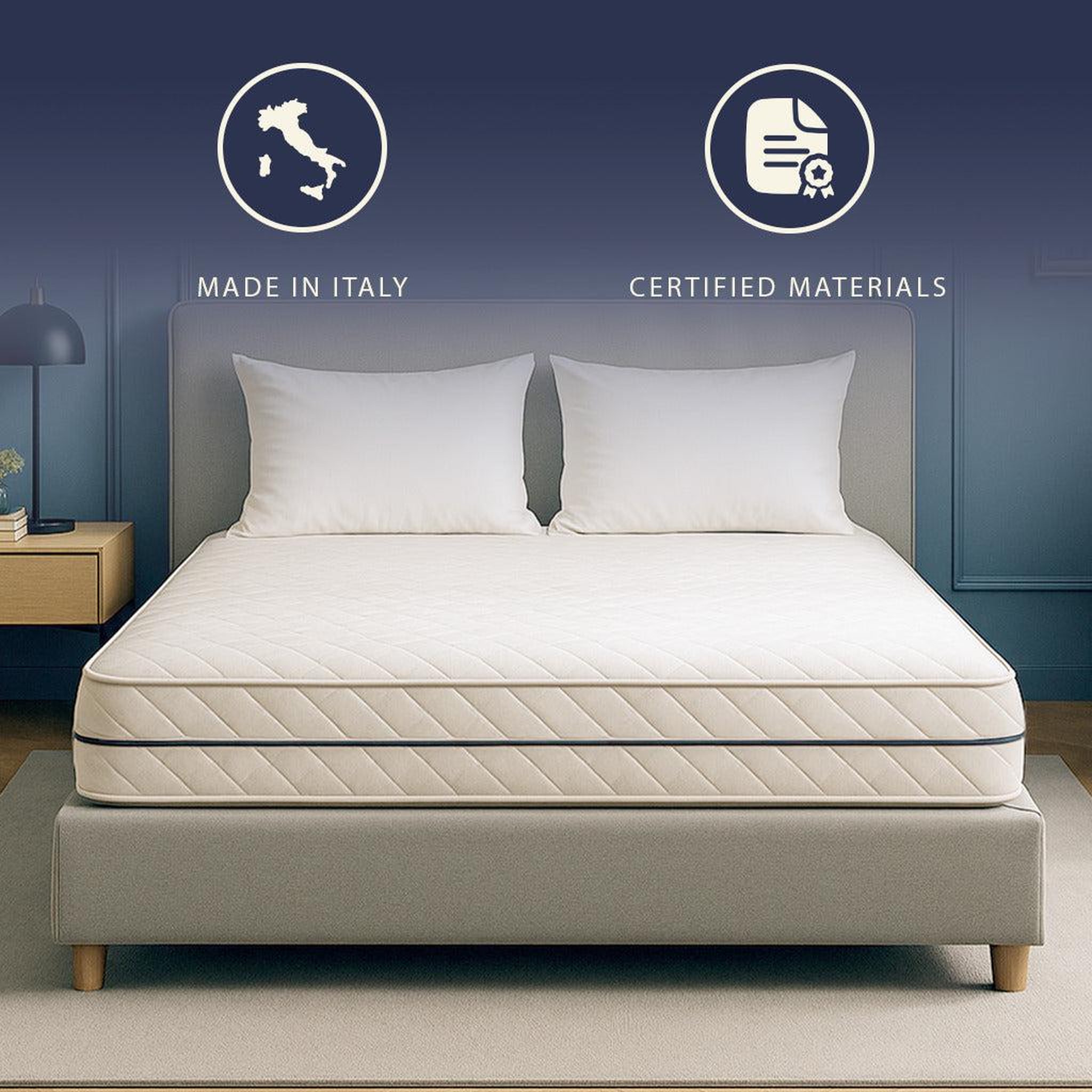 Voir la diapositive 3 : THE WHITE STONE Matelas 80x190 cm à Ressorts Ensachés & Mousse Hypoallergénique | Hauteur 24 cm | Orthopédique & Hypoallergénique | Revêtement Anti-acariens & Antibactérien | Fabriqué en Italie