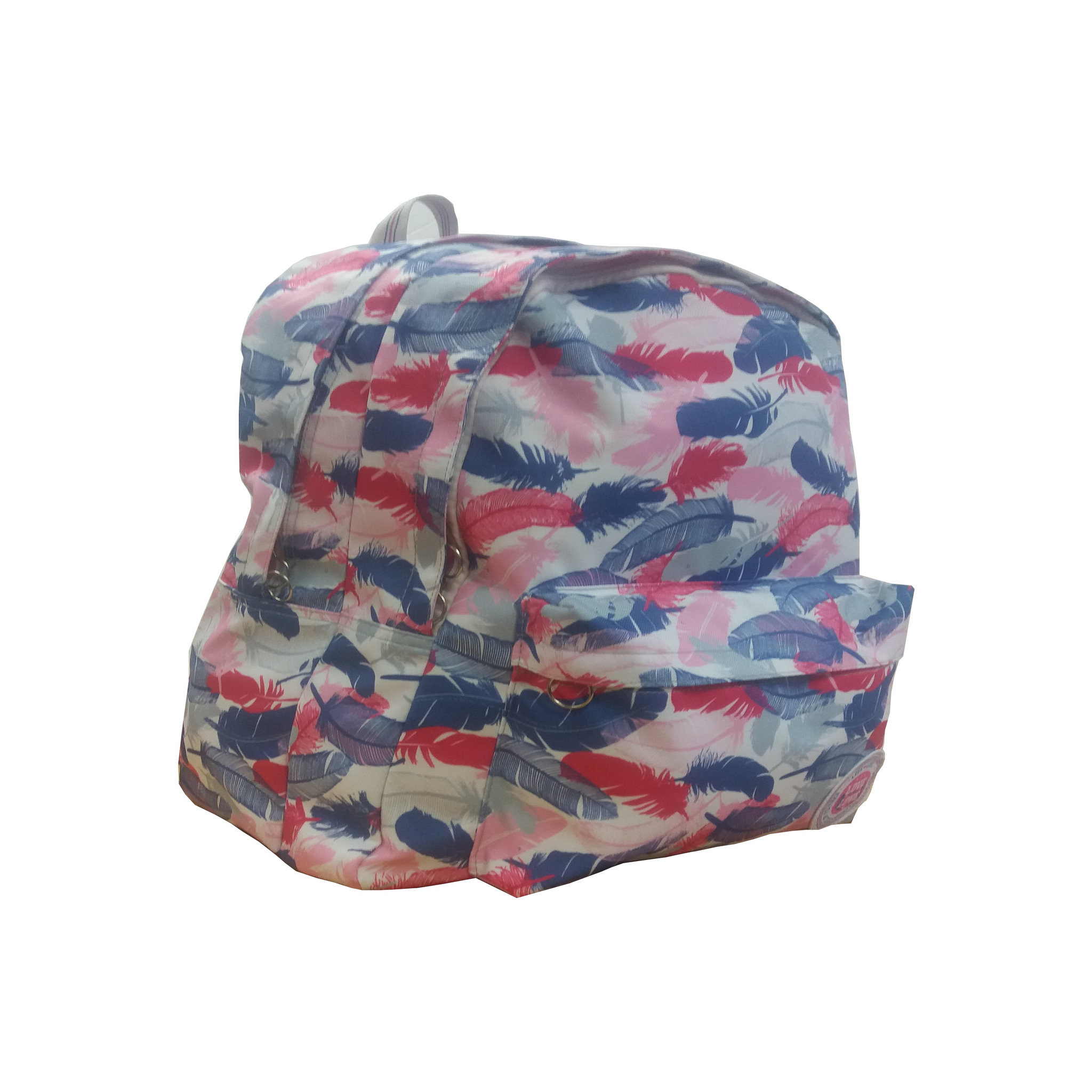  Sac à dos 2 compartiments + poche avant fille Love Love rose motif plumes
