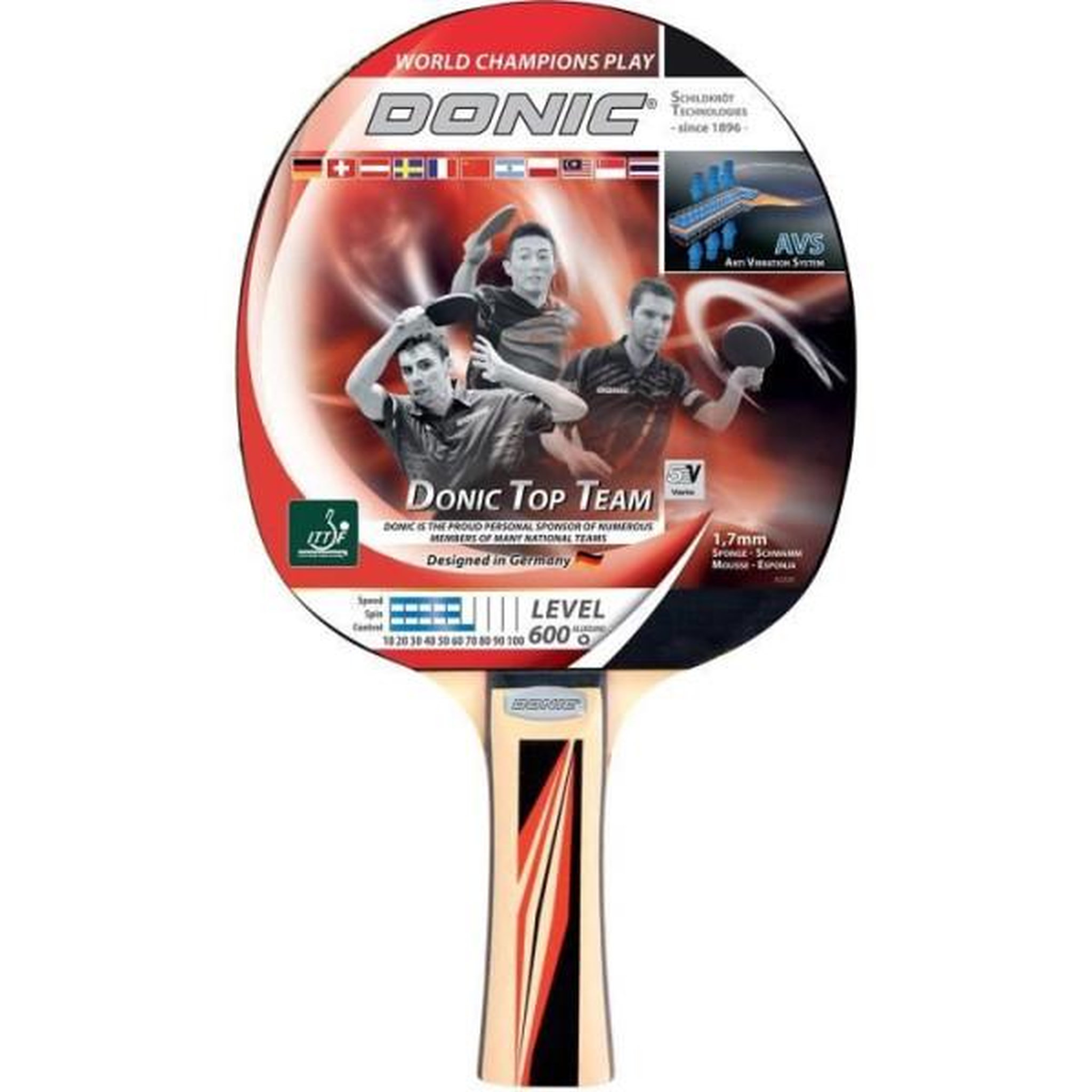 SCHILDKROT Raquette de tennis de table - schildkröt - top teams 600 avs,manche - bois de qualité et revetement ittf