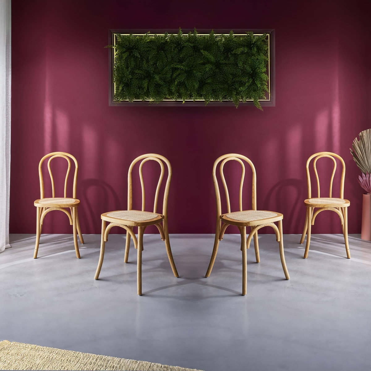 SWEEEK Lot de 4 chaises vintage en bois avec assise en rotin et dossier arrondi. coloris naturel. L 48 x P 49.5 x H 90cm