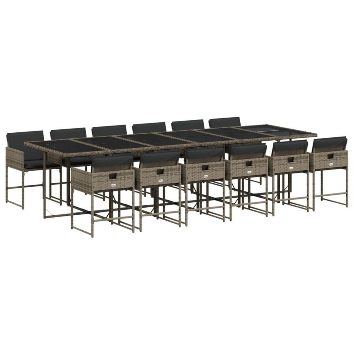 VIDAXL Ensemble a manger de jardin coussins 13 pcs gris resine tressee