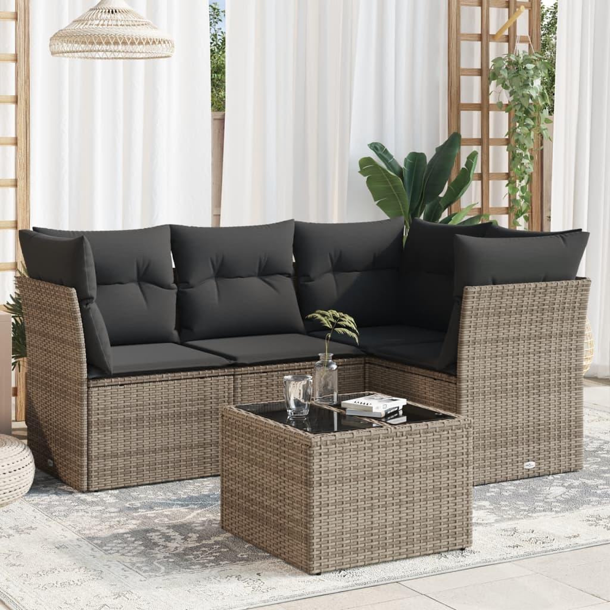 VIDAXL Salon de jardin 5 pcs avec coussins gris resine tressee