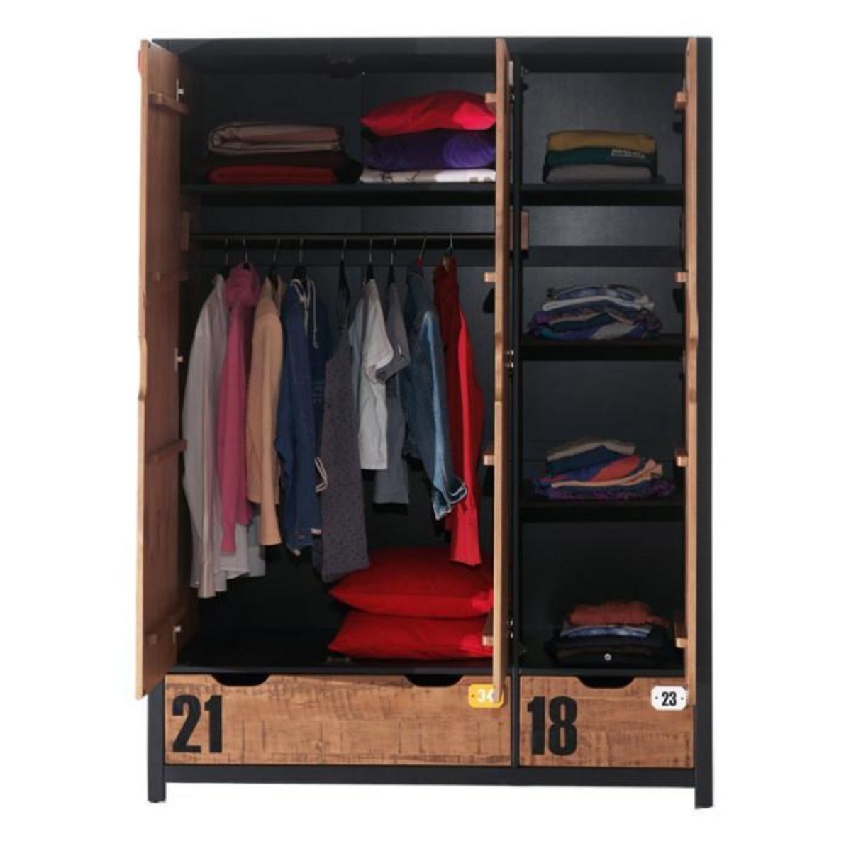 Paris Prix Armoire 3 Portes  Alex  200cm Marron & Noir