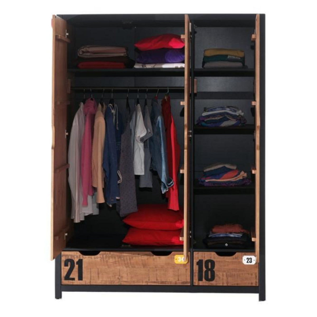 Paris Prix Armoire 3 Portes  Alex  200cm Marron & Noir