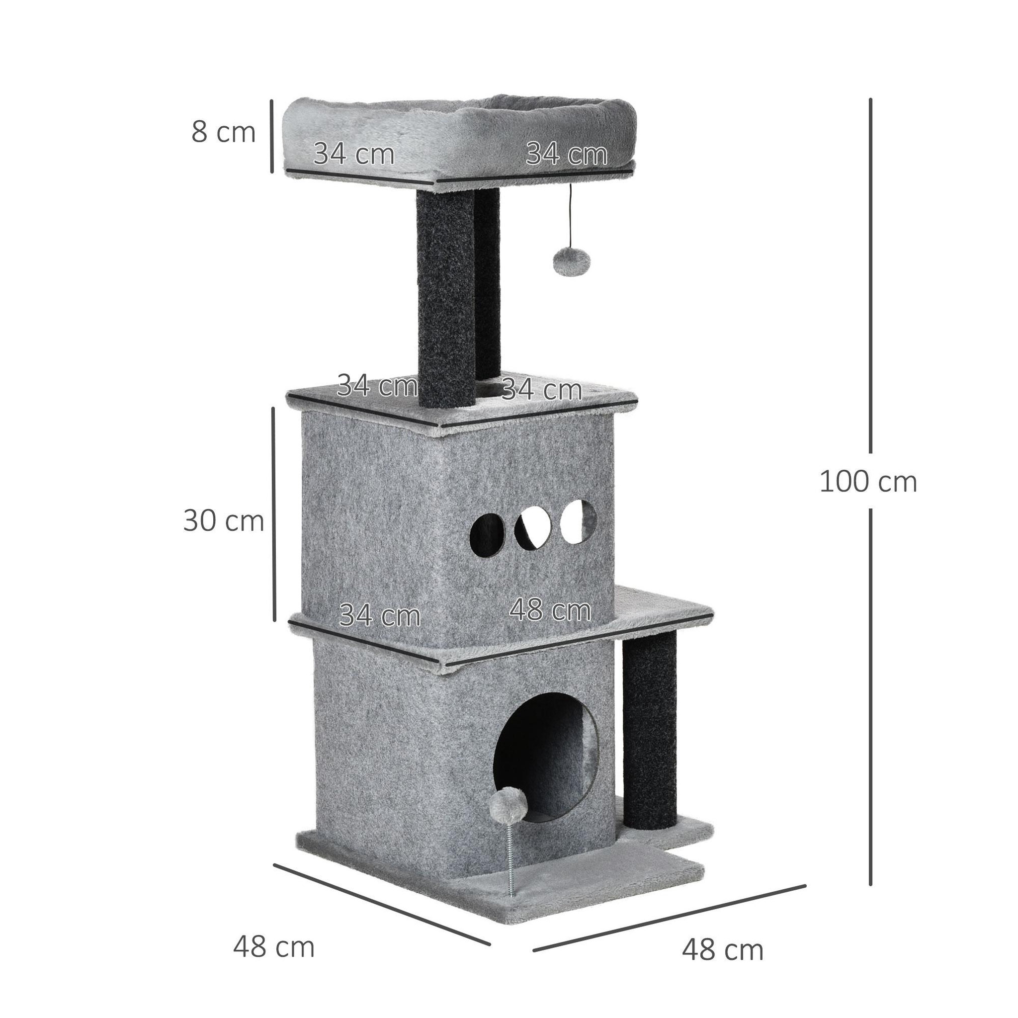 Voir la diapositive 3 : PAWHUT Arbre à chat centre d'activités griffoirs jeu boule suspendue et à ressort 2 niches housses amovibles plateformes gris