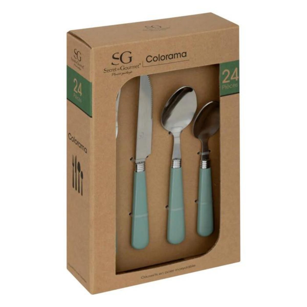 SECRET DE GOURMET Ménagère 24 Pièces  Colorama  24cm Vert Olive