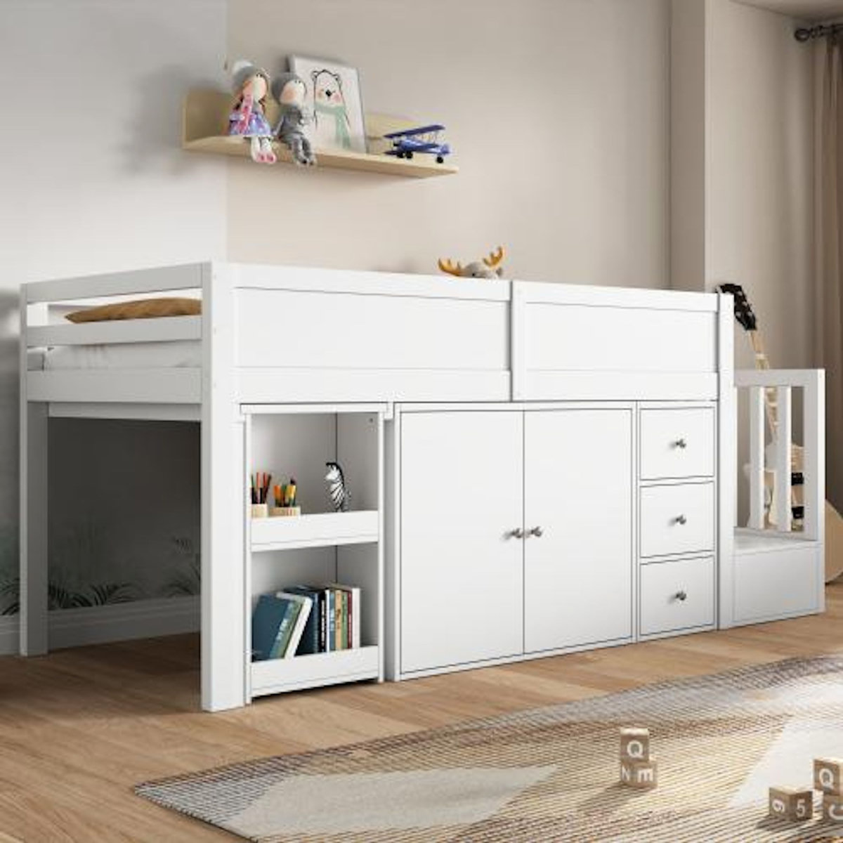 MERAX Lit combiné enfant 90x200 cm coloris blanc mdf