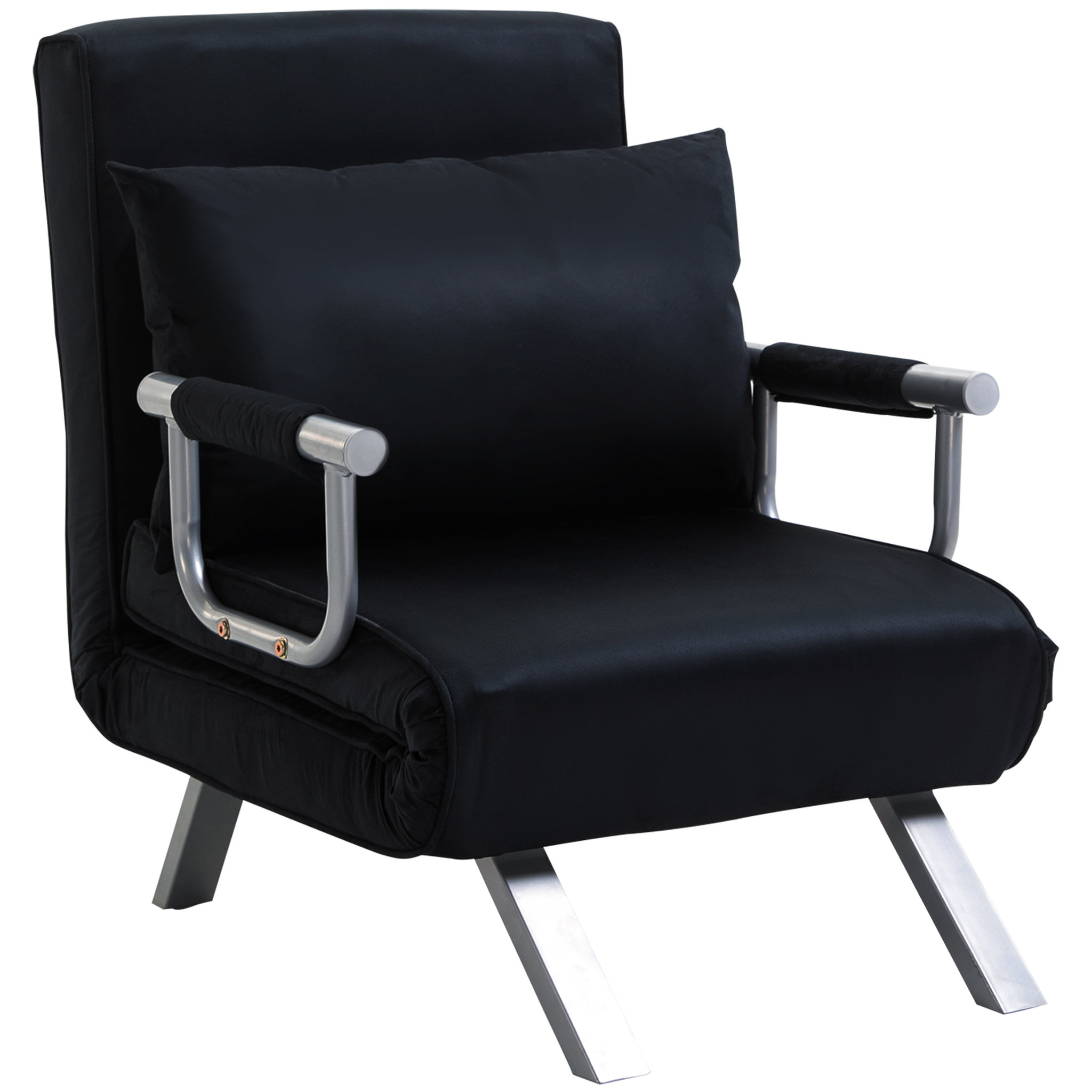 Voir la diapositive 1 : HOMCOM Fauteuil chauffeuse canapé-lit convertible 1 place déhoussable grand confort coussin pieds accoudoirs métal suède noir