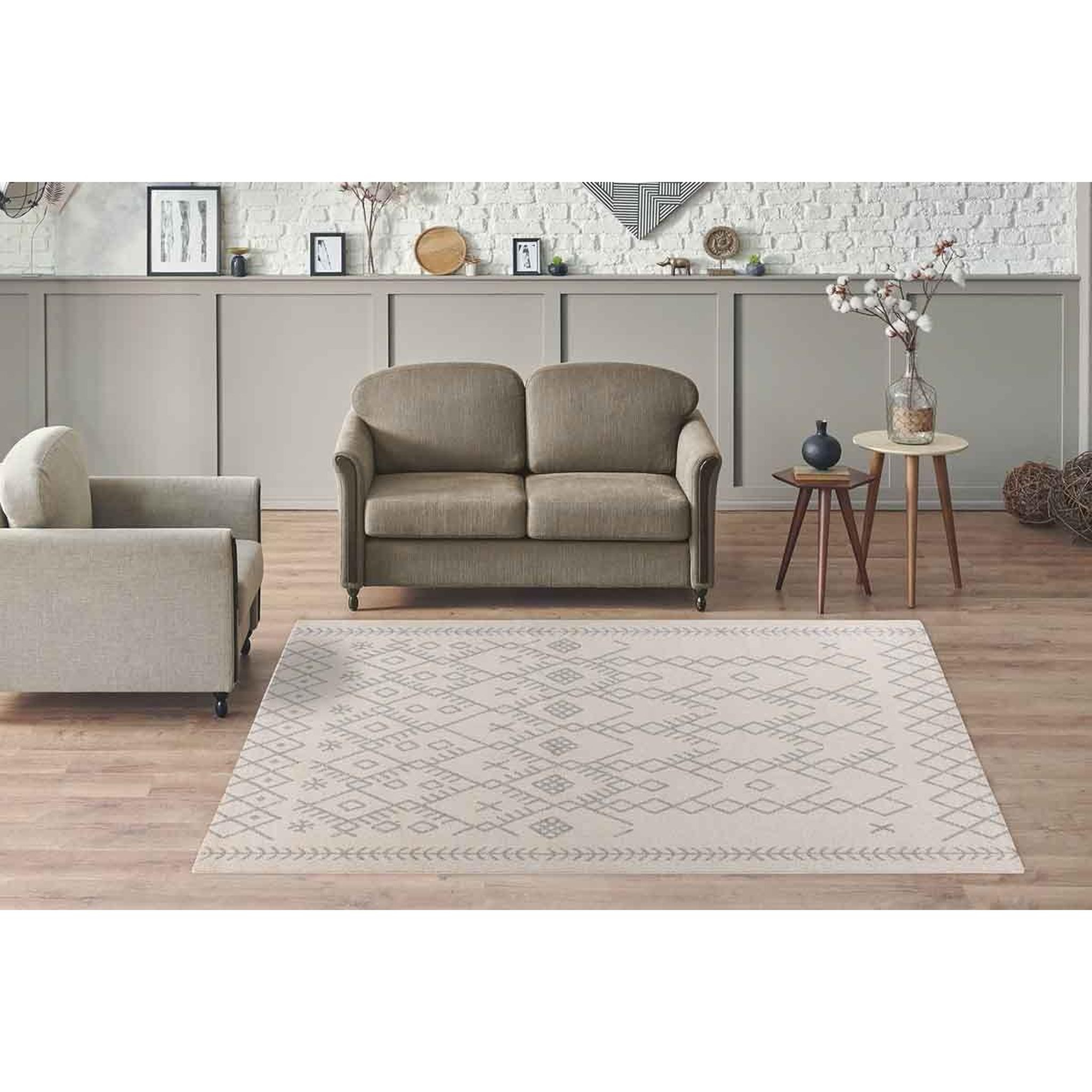 Voir la diapositive 5 : Paris Prix Tapis Tissé Déco Scandinave  Gène II  Beige & Bleu