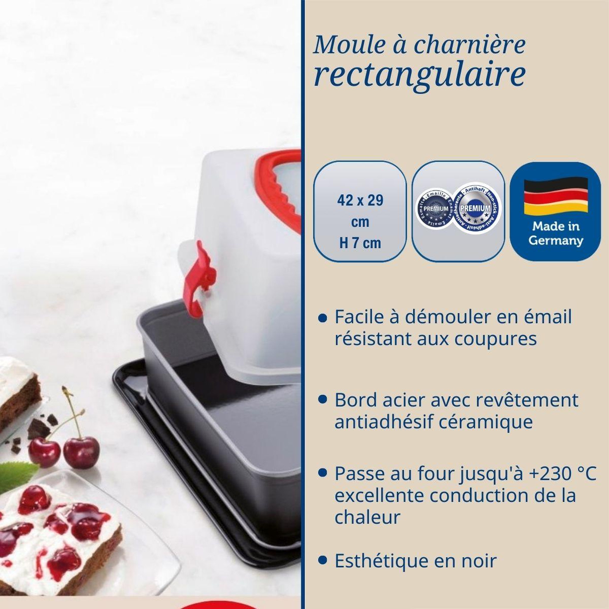 Voir la diapositive 2 : DR.OETKER Moule à charnière rectangulaire avec couvercle de transport 42 x 29 x 7 cm dr. Oetker back-idee kreativ