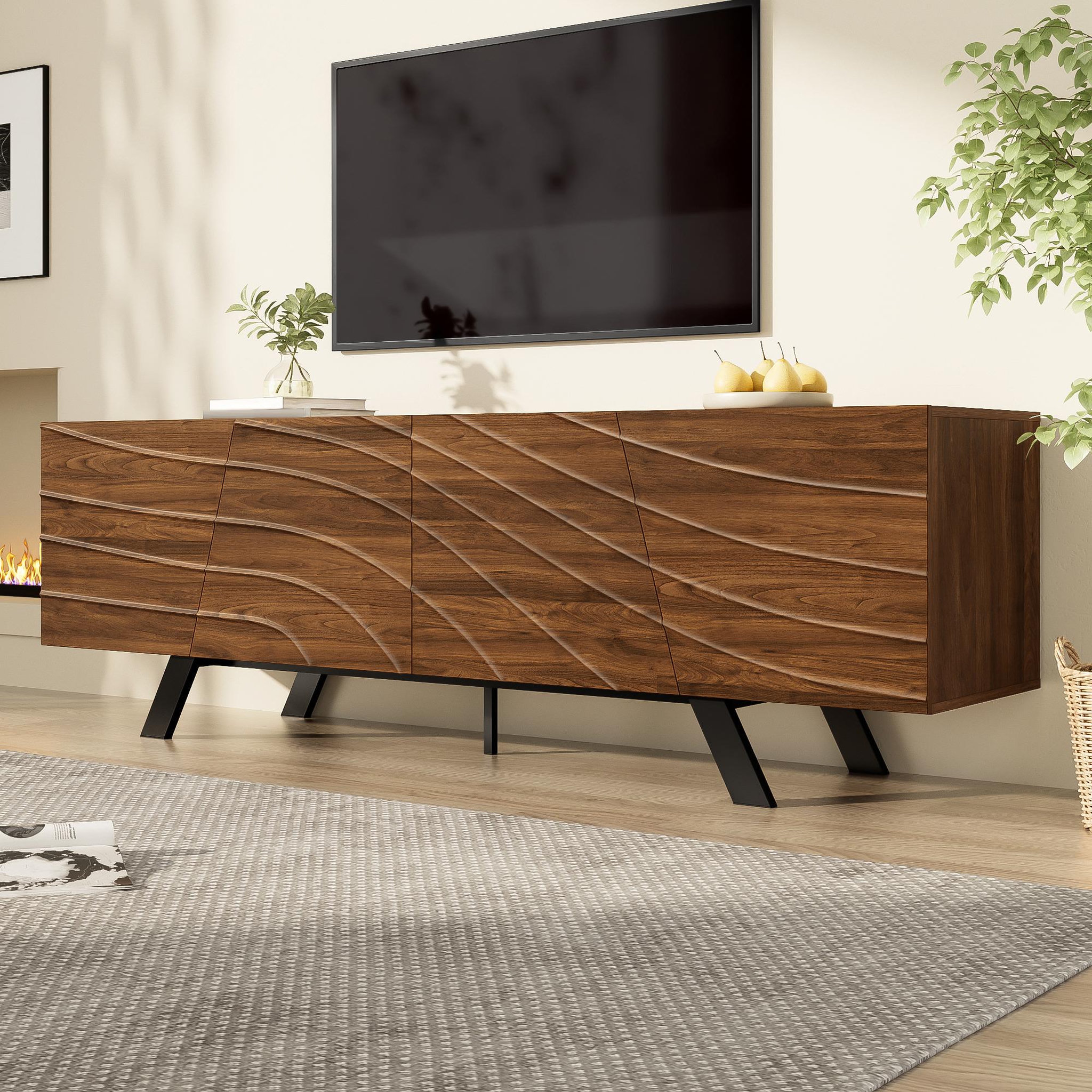 Voir la diapositive 4 : MERAX Meuble tv noyer 160 cm mdf