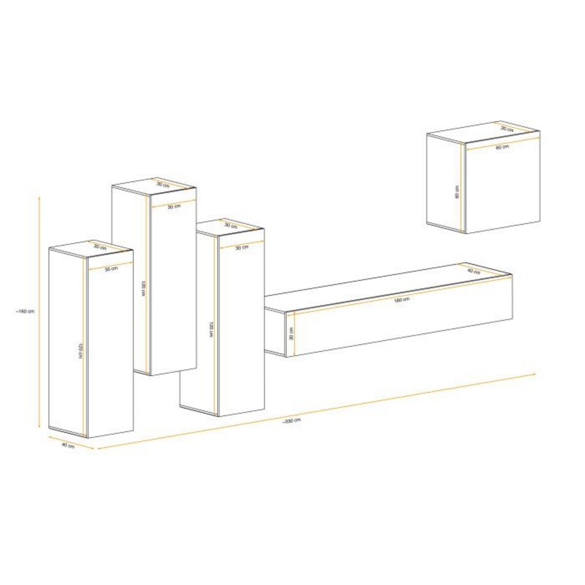 Paris Prix Meuble TV Mural Design  Switch III  330cm Naturel