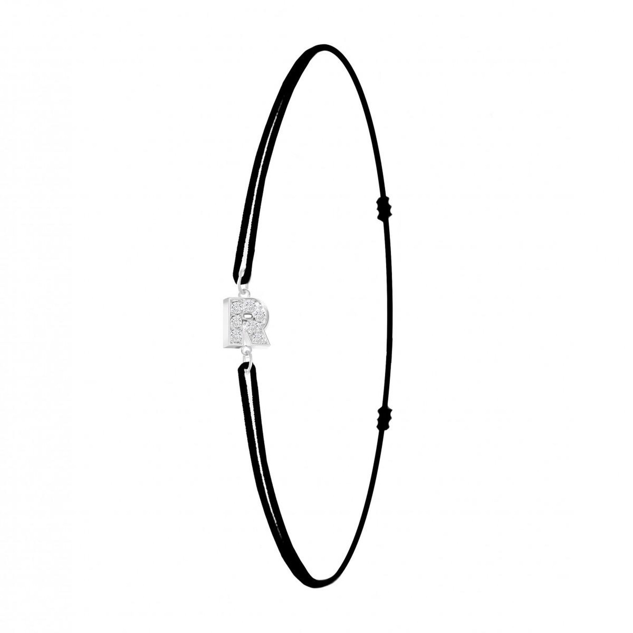 SC CRYSTAL Bracelet lettre R élastique noir SC Crystal orné de Cristaux scintillants