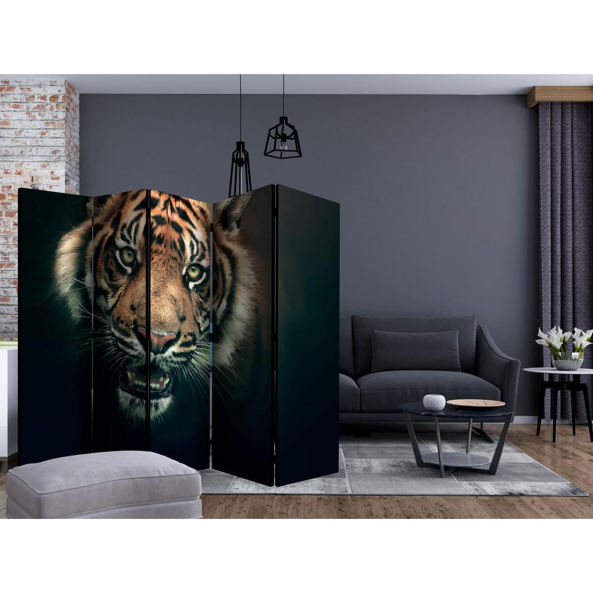 Voir la diapositive 2 : Paris Prix Paravent 5 volets  bengal tiger  172x225cm