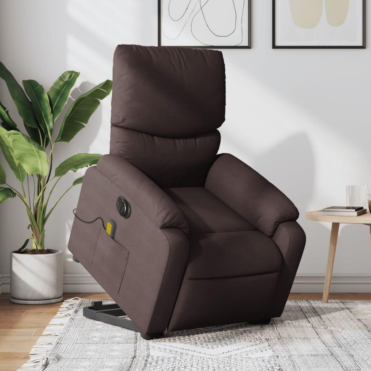 VIDAXL Fauteuil inclinable de massage electrique Marron fonce Tissu