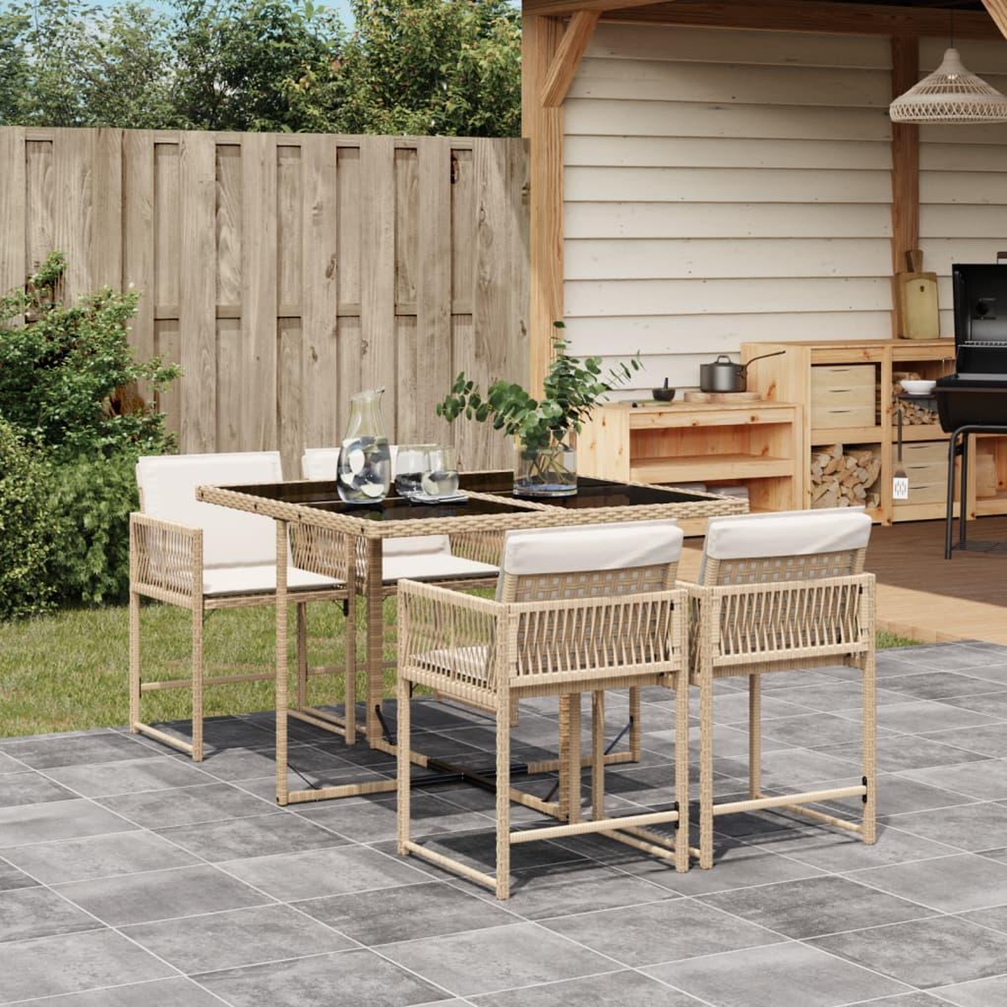 VIDAXL Ensemble a manger de jardin avec coussins 5pcs Beige poly rotin