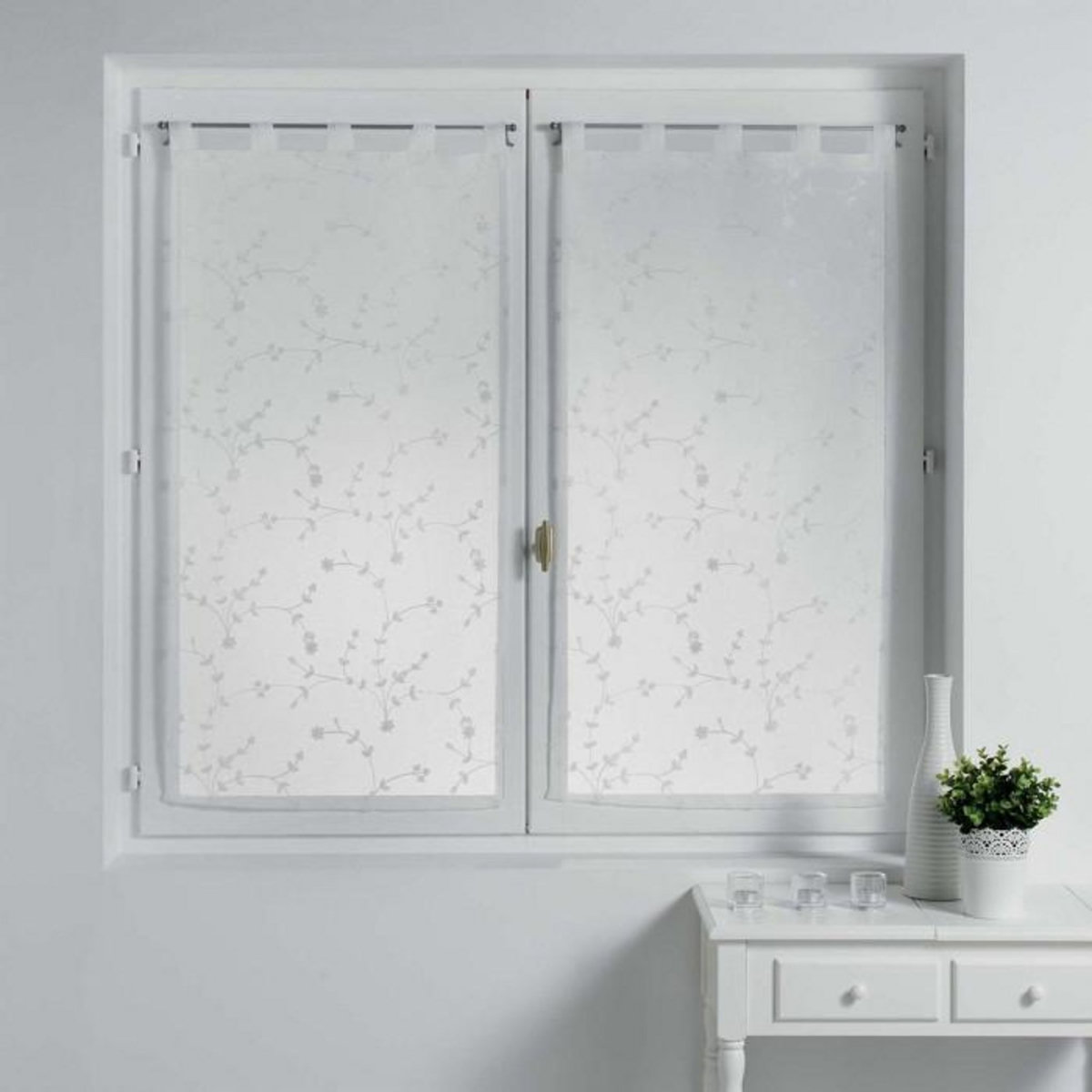 Paris Prix Paire de Voilages  Petite Fleur  60x90cm Blanc