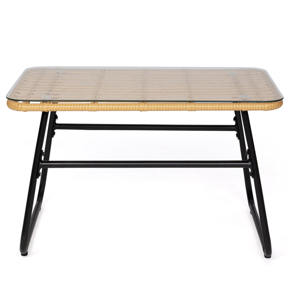 ID MARKET Salon de jardin bas BELEM imitation rotin 4 places avec coussins gris