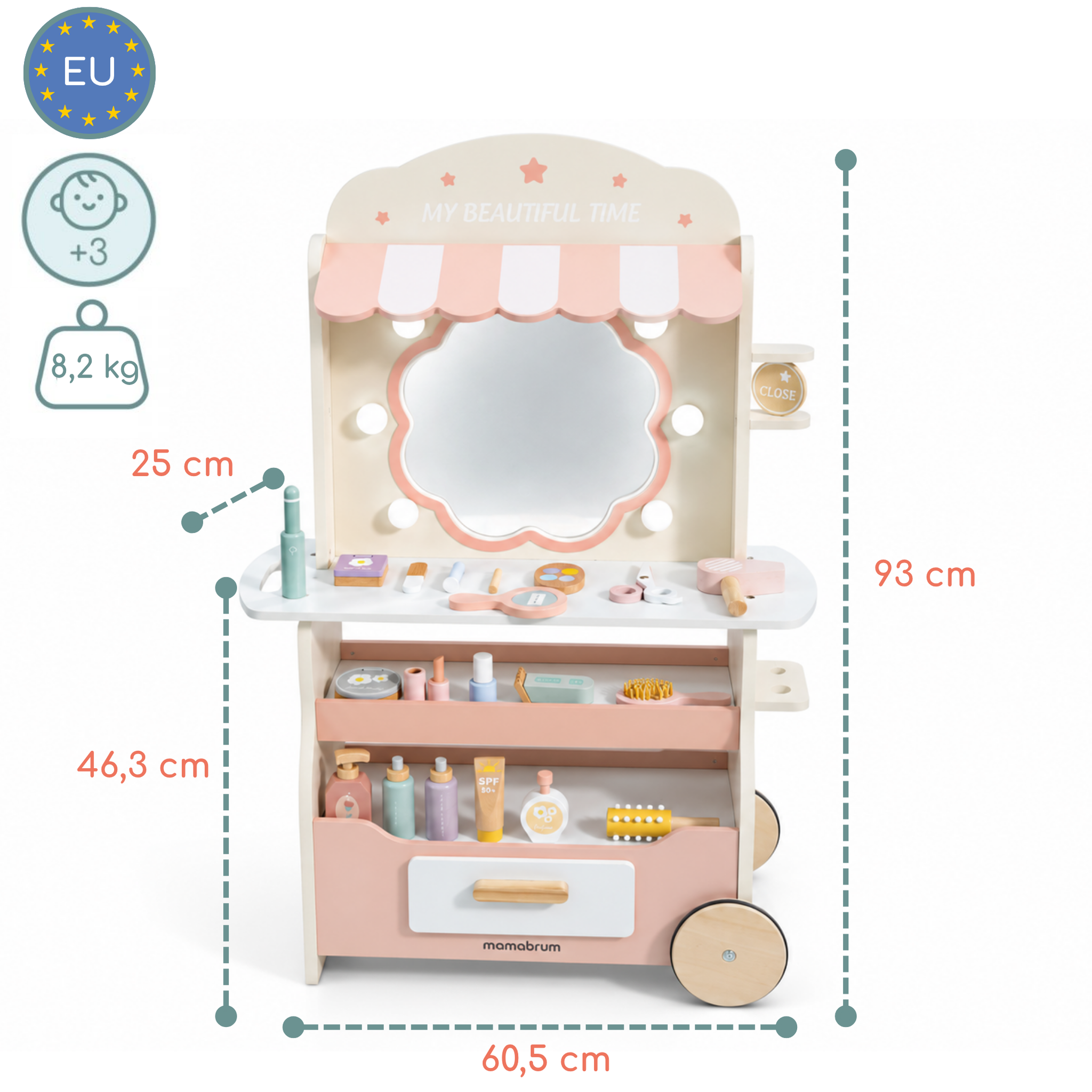 Voir la diapositive 3 : MAMABRUM Salon de Coiffure Bois Enfant Mamabrum Miroir LED 20 Accessoires 3 Ans+