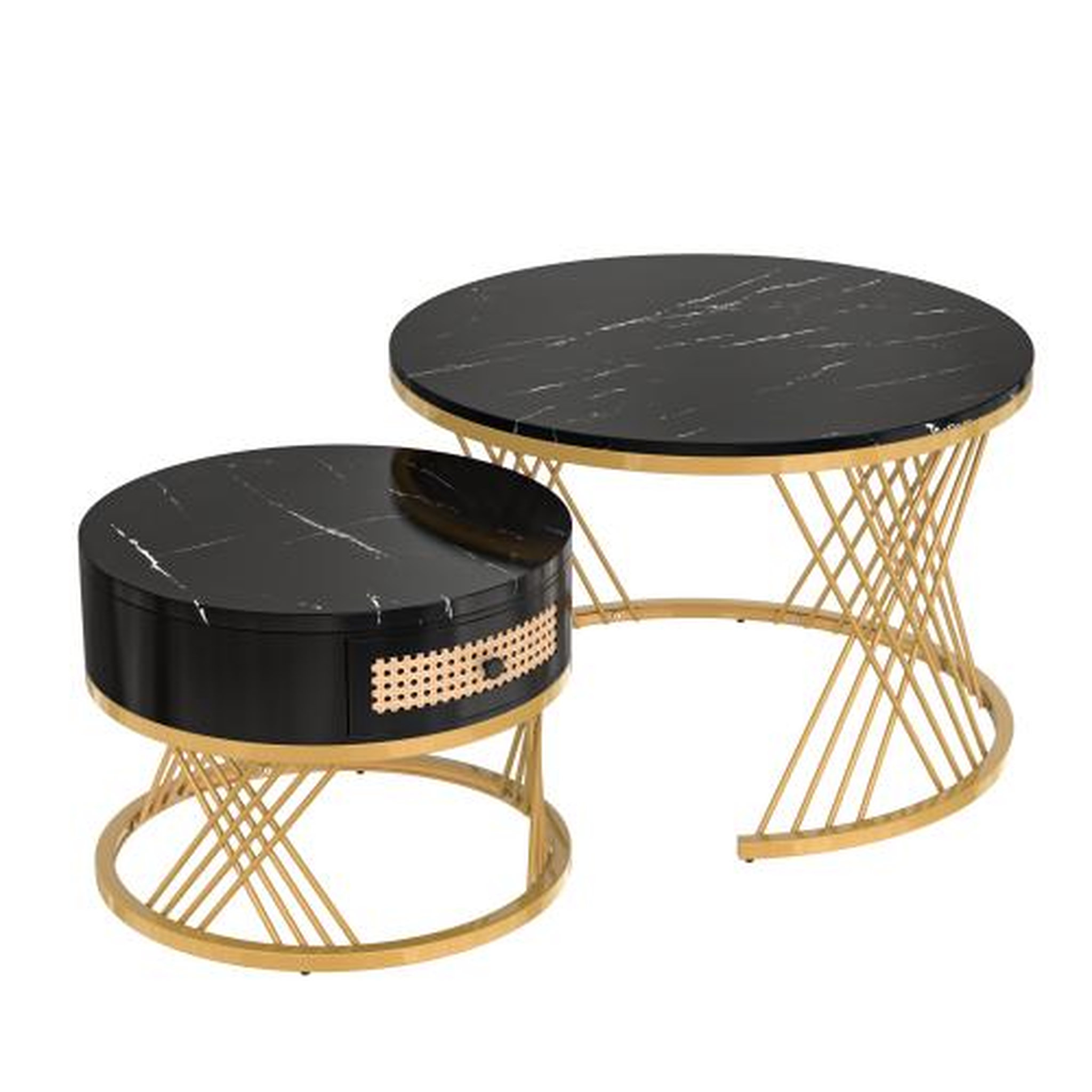 Voir la diapositive 6 : MERAX Lot De 2 Table Basse Gigognes Ronde Noir