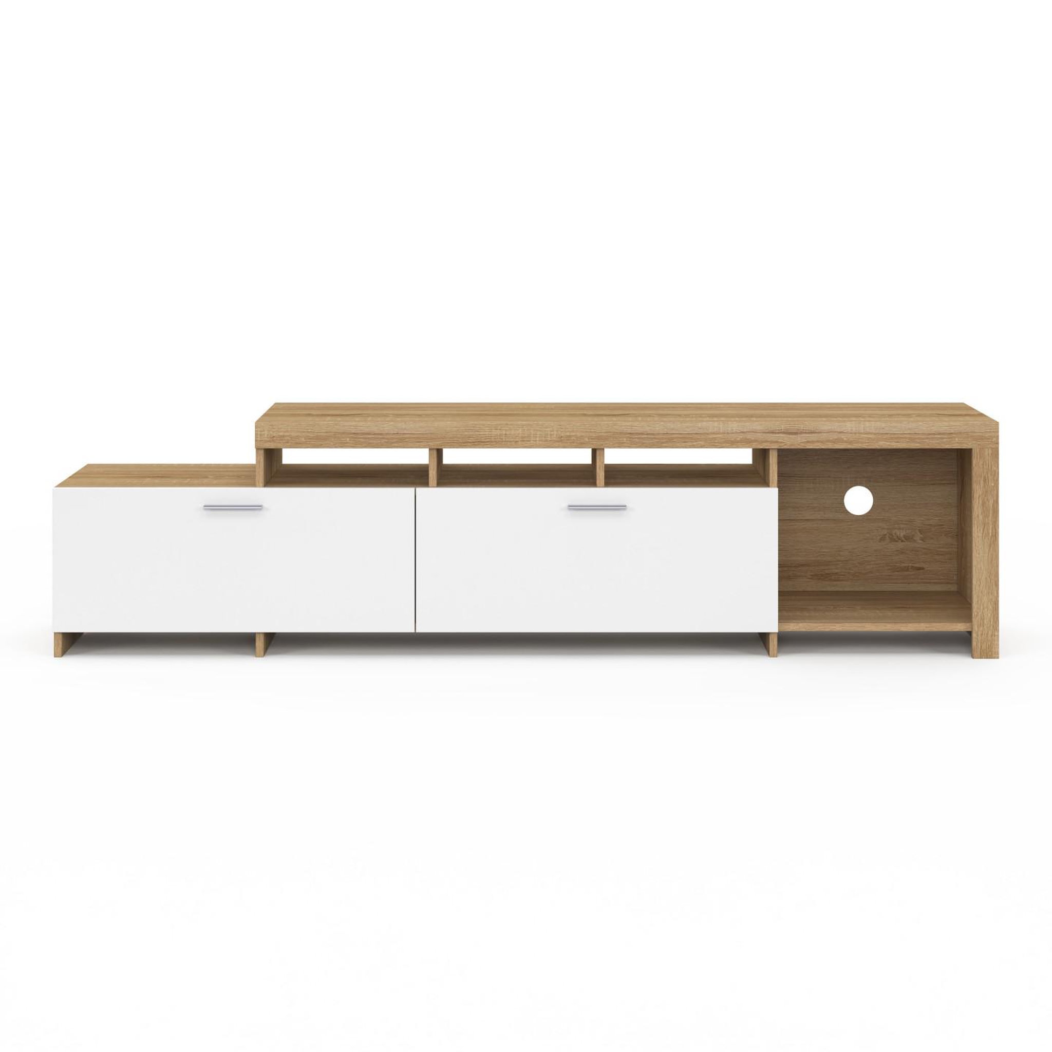 Voir la diapositive 3 : ID MARKET Meuble tv  180 cm malo  bois et placards blancs