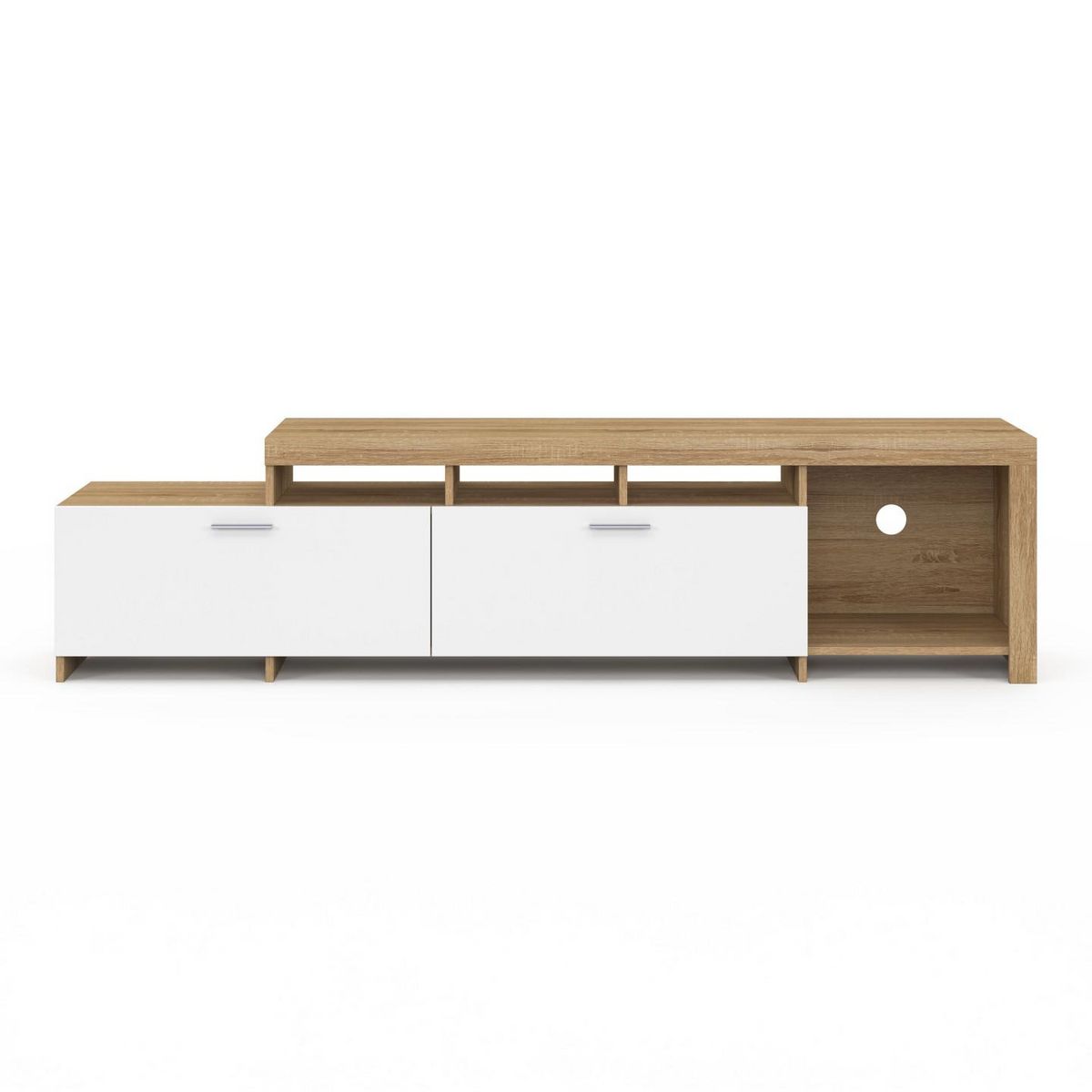 ID MARKET Meuble TV  180 cm MALO  bois et placards blancs