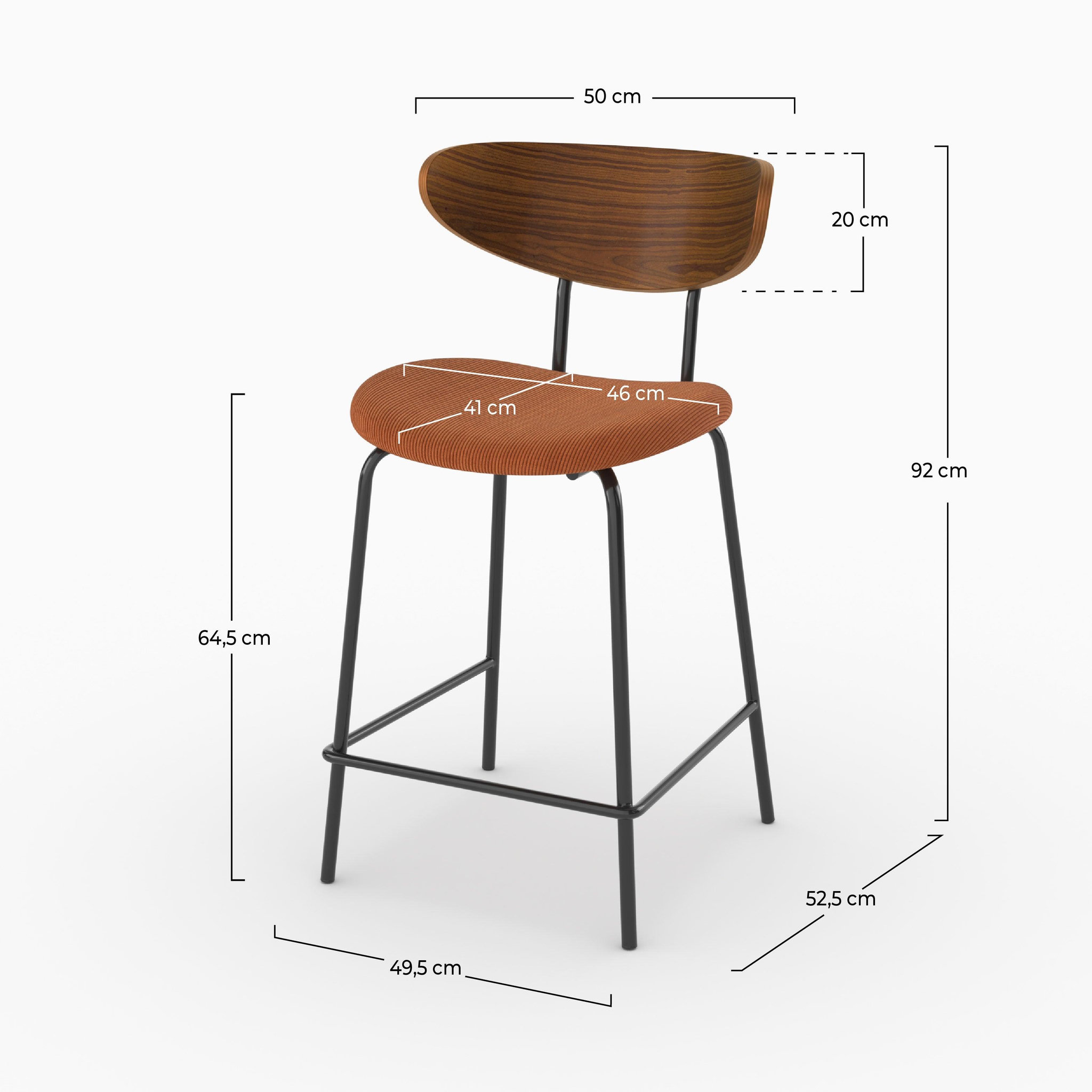 Voir la diapositive 4 : MAISON PAVANE Lot de 2 chaises pour îlot central, velours côtelé terracotta 64.5 cm-jade