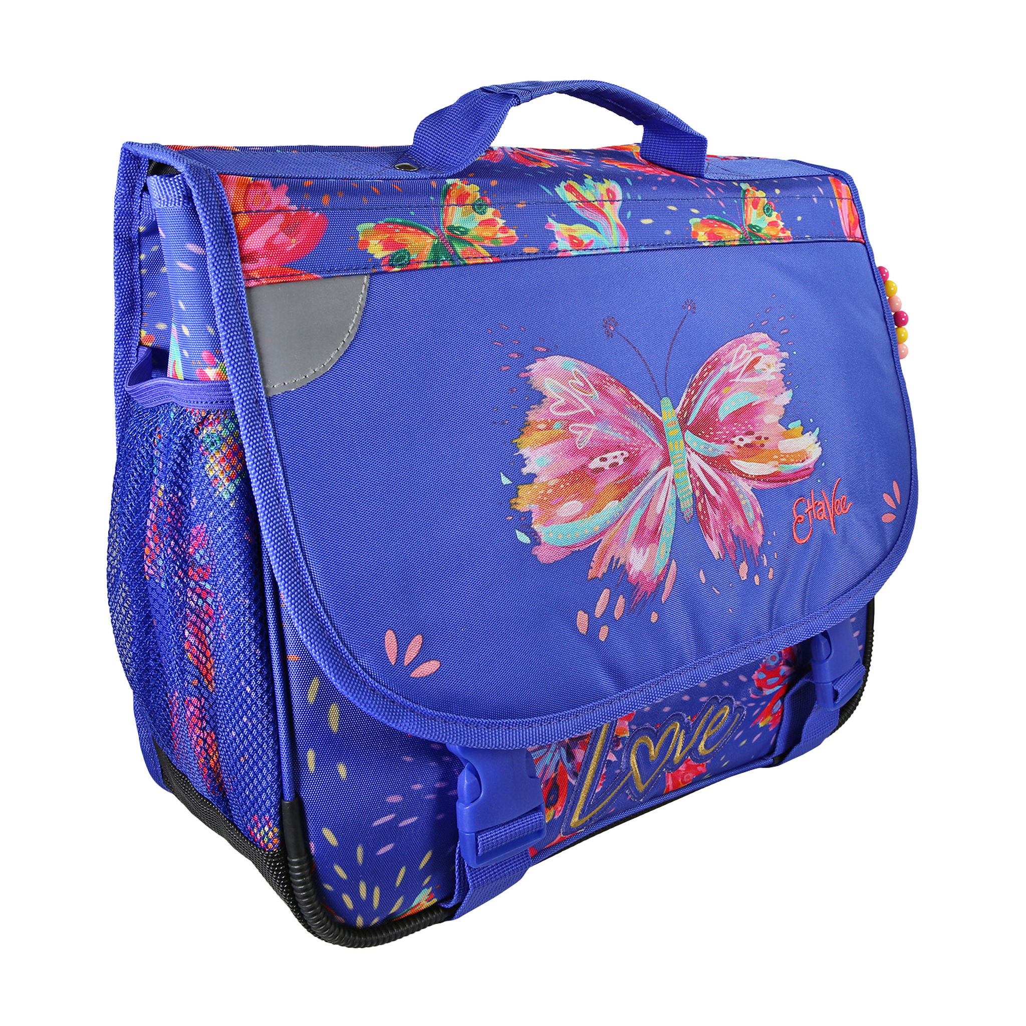 Voir la diapositive 2 : Bagtrotter Ettavee- Cartable scolaire 38 cm Fly With Me - Fille - Bleu/Violet Papillon - 2 compartiments