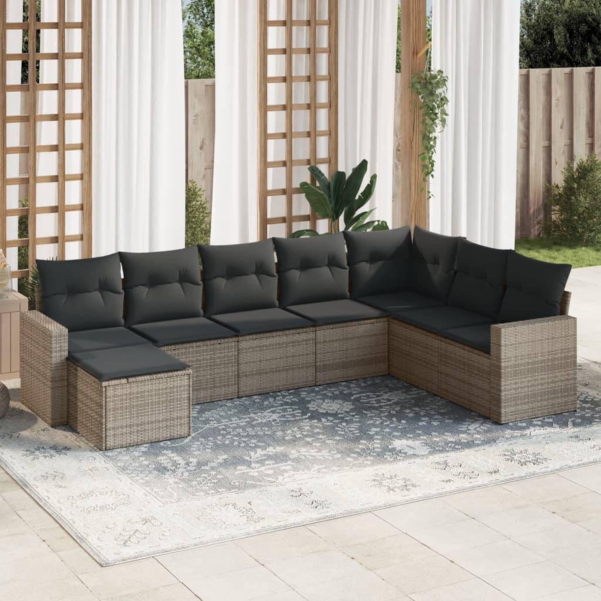 VIDAXL Salon de jardin 8 pcs avec coussins gris resine tressee