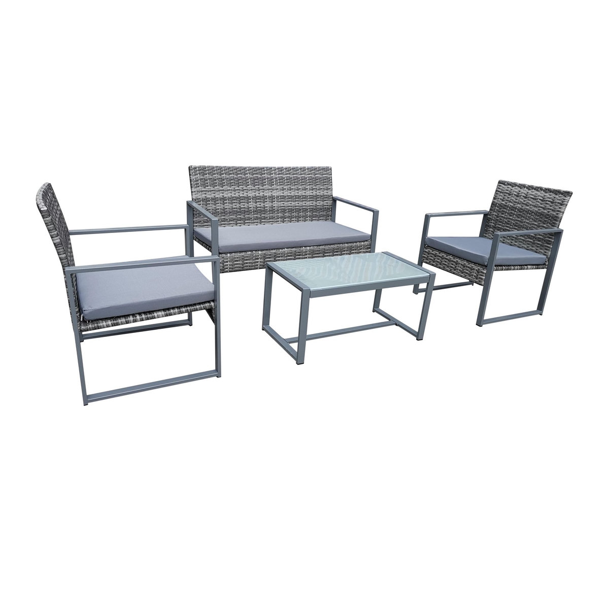 CONCEPT USINE Salon de jardin bas 4 places résine tressée gris foncé ESNA