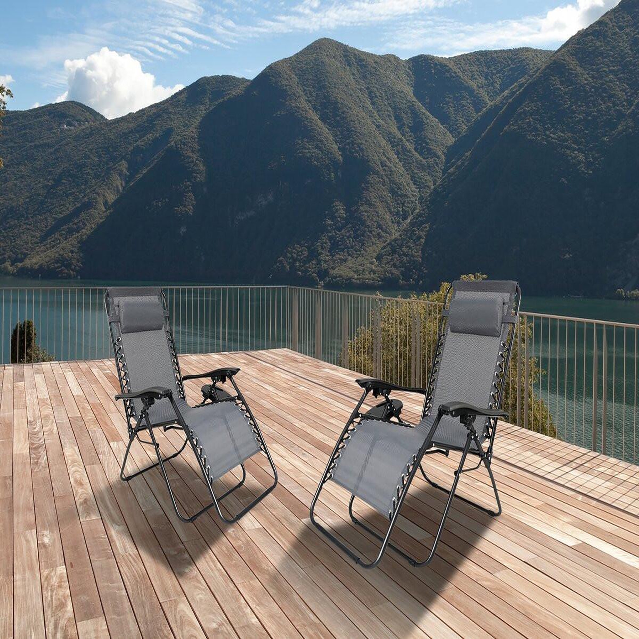 Voir la diapositive 2 : Habitat et Jardin Lot de 2 fauteuils de jardin inclinable zéro gravité  sintra  - gris