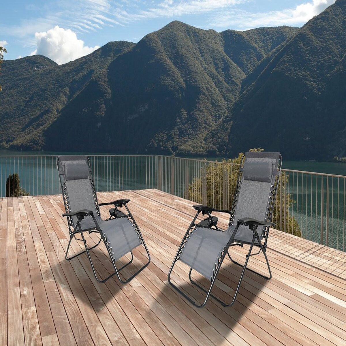 Habitat et Jardin Lot de 2 fauteuils de jardin inclinable zéro gravité  Sintra  - Gris