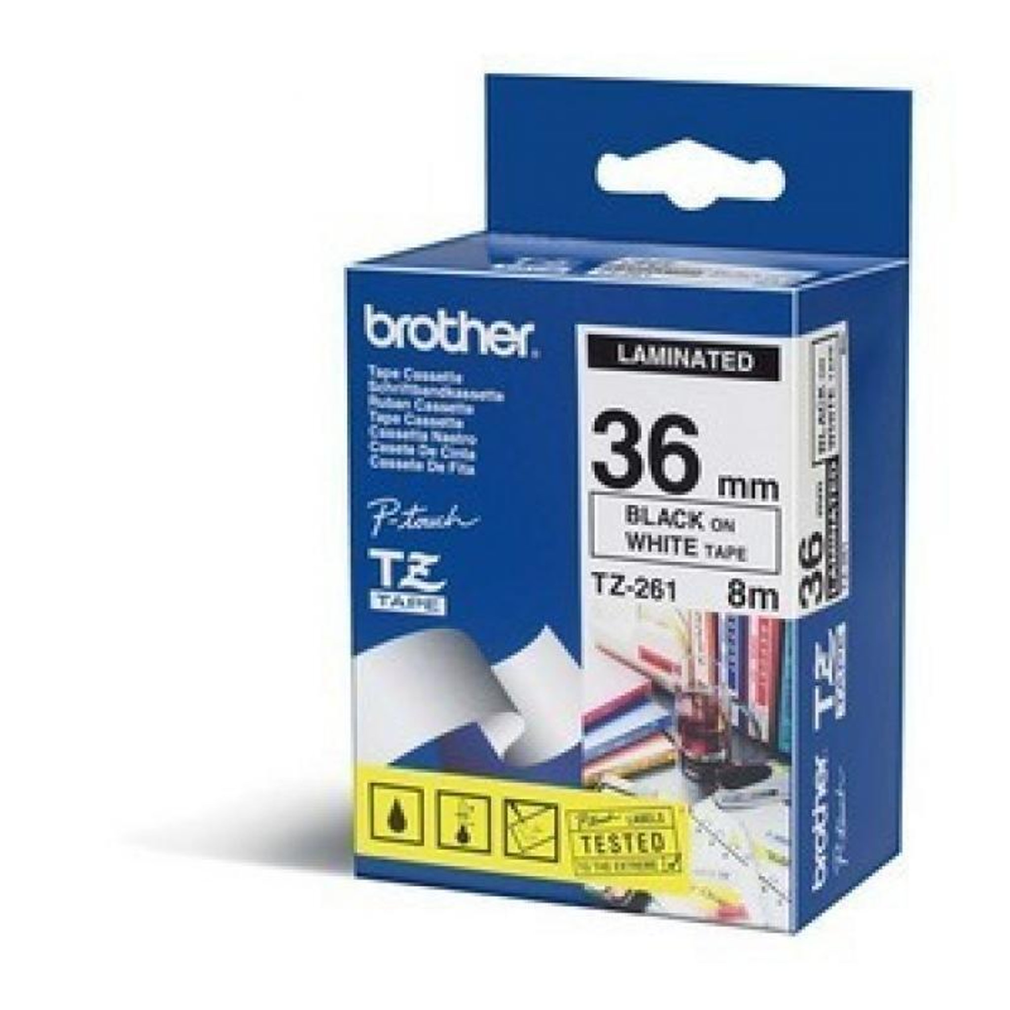 Voir la diapositive 2 : Brother Brother TZE-Schriftbandkassette TZESchriftbandkassette TZe-261 TZe261 White Black (TZE261)